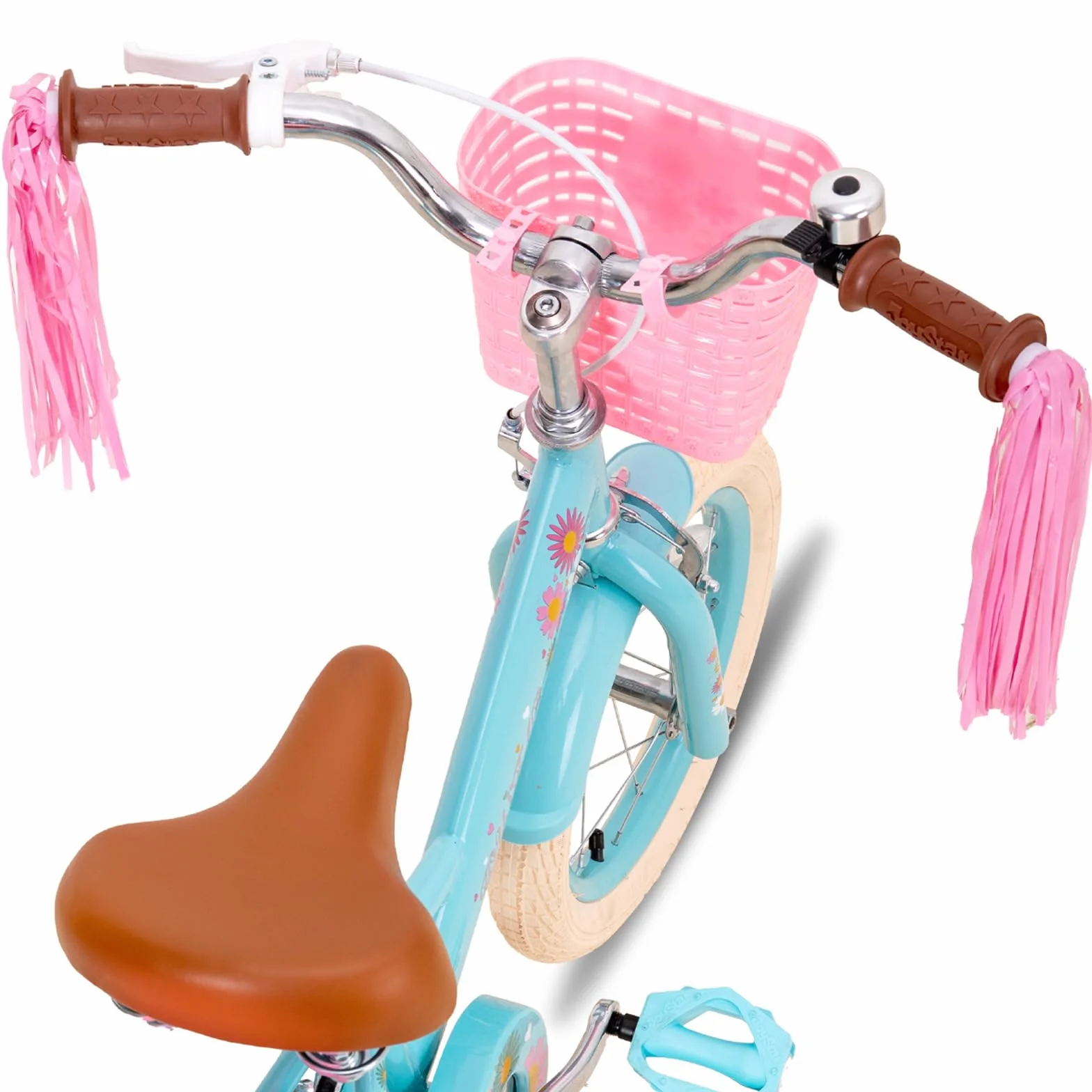 JOYSTAR Little Daisy 12/14/16" rower dziecięcy dla dziewczynek z kółkami podporowymi, koszem, niebieski różowy biały
