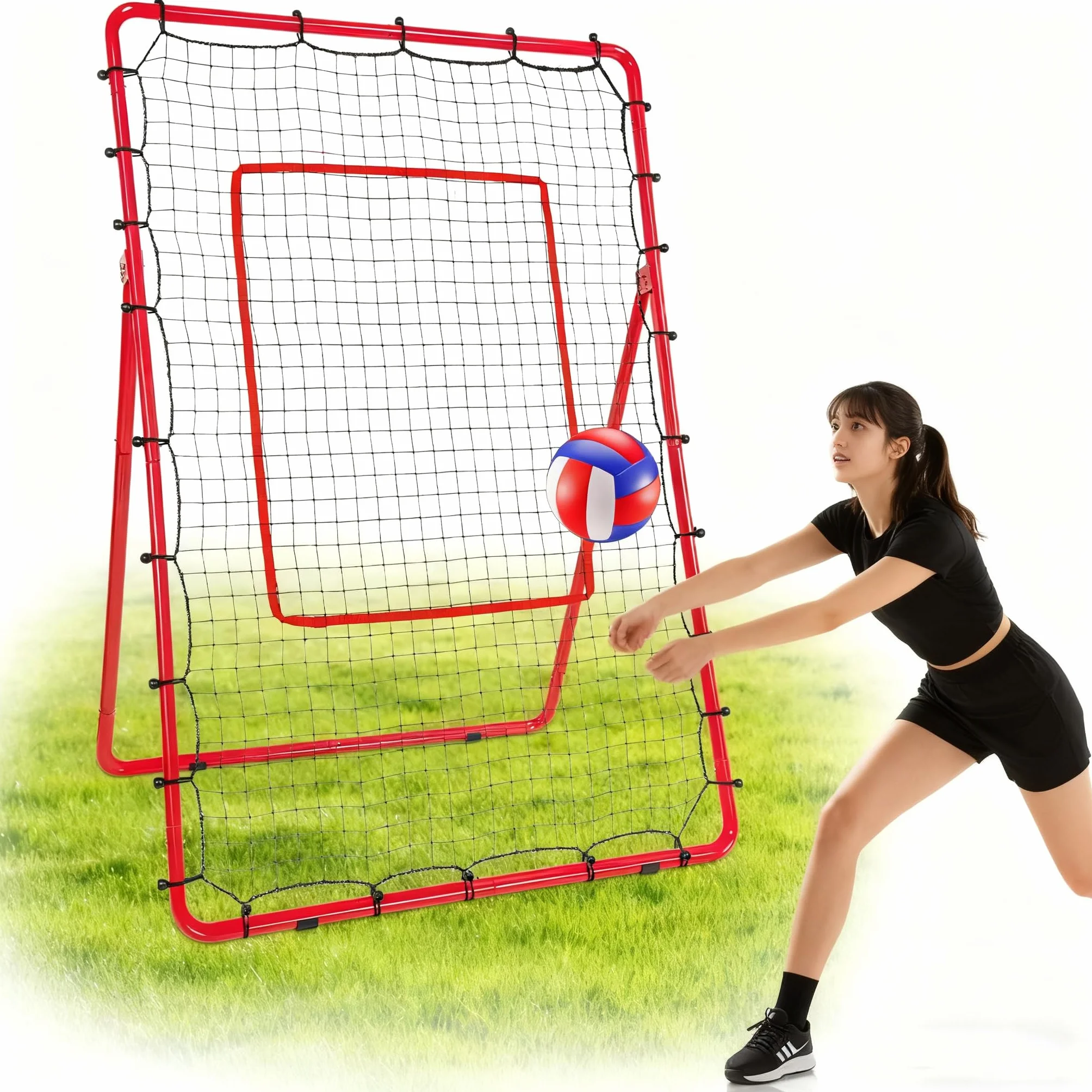 AKOZLIN Baseball Softball Siatkówka Lacrosse Rebound Bounce Back Net 5 kątów regulowana 15 x 100 cm z siatką odbijającą strefę uderzenia, gniazdo baseballowe z torbą do przenoszenia
