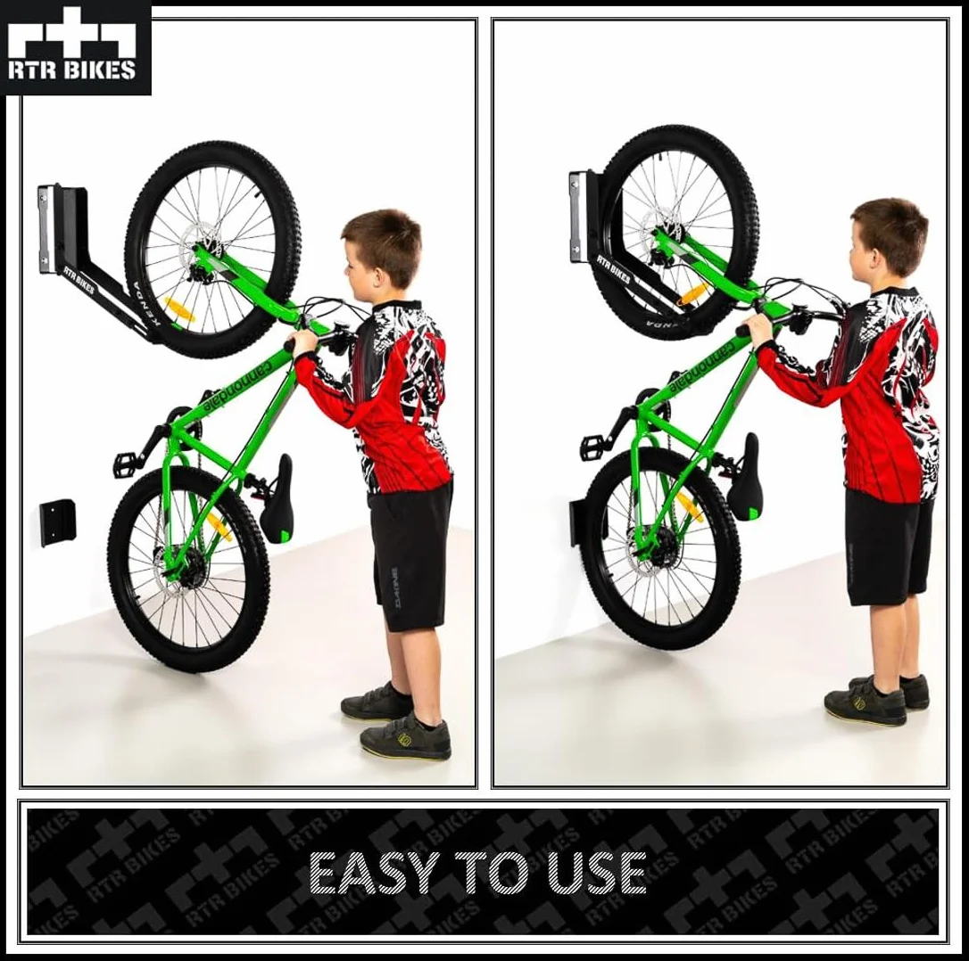 RTR BIKES Kranked Twist Obrotowy Wieszak Rowerowy na Ścianę – Uchwyt 180° – Do E-Bike i MTB do 30kg – Koła 24-29" i Opony 3,5" – Oszczędność Miejsca – Made in Poland