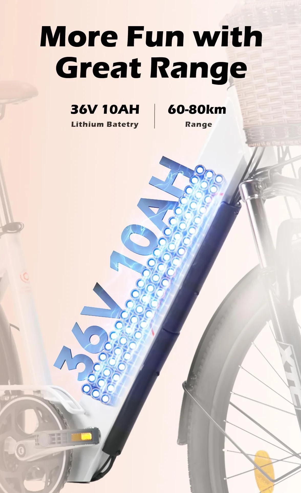 cysum Cityrun damski rower elektryczny 26'' 250 W 25 km/h 36 V 360WH zasięg 80 km