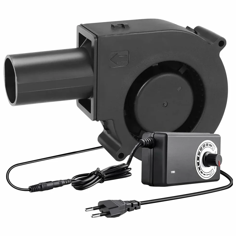 NAVESO Wentylator radiowy 12 V, wentylator turbinowy 12 V, wentylator turbo z regulatorem prędkości i wylotem powietrza, wentylator odśrodkowy, regulowany wentylator chłodzący do urządzeń BBQ