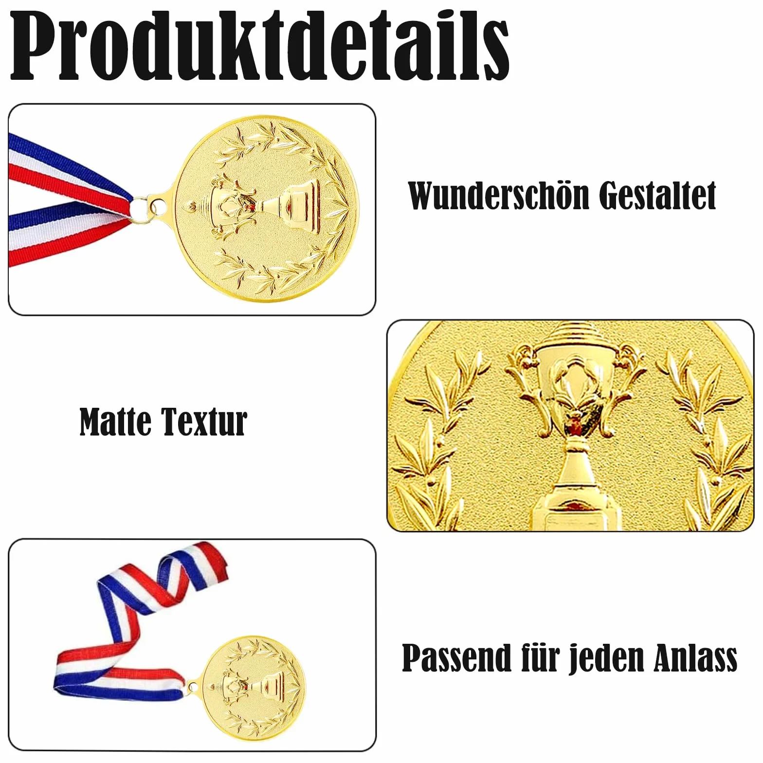 12 medali z nagrodami, złoty medal z brązowym medalem z wstążkami na szyję, do sportu, na zawody, styl olimpijski, średnica ok. 5,0 cm