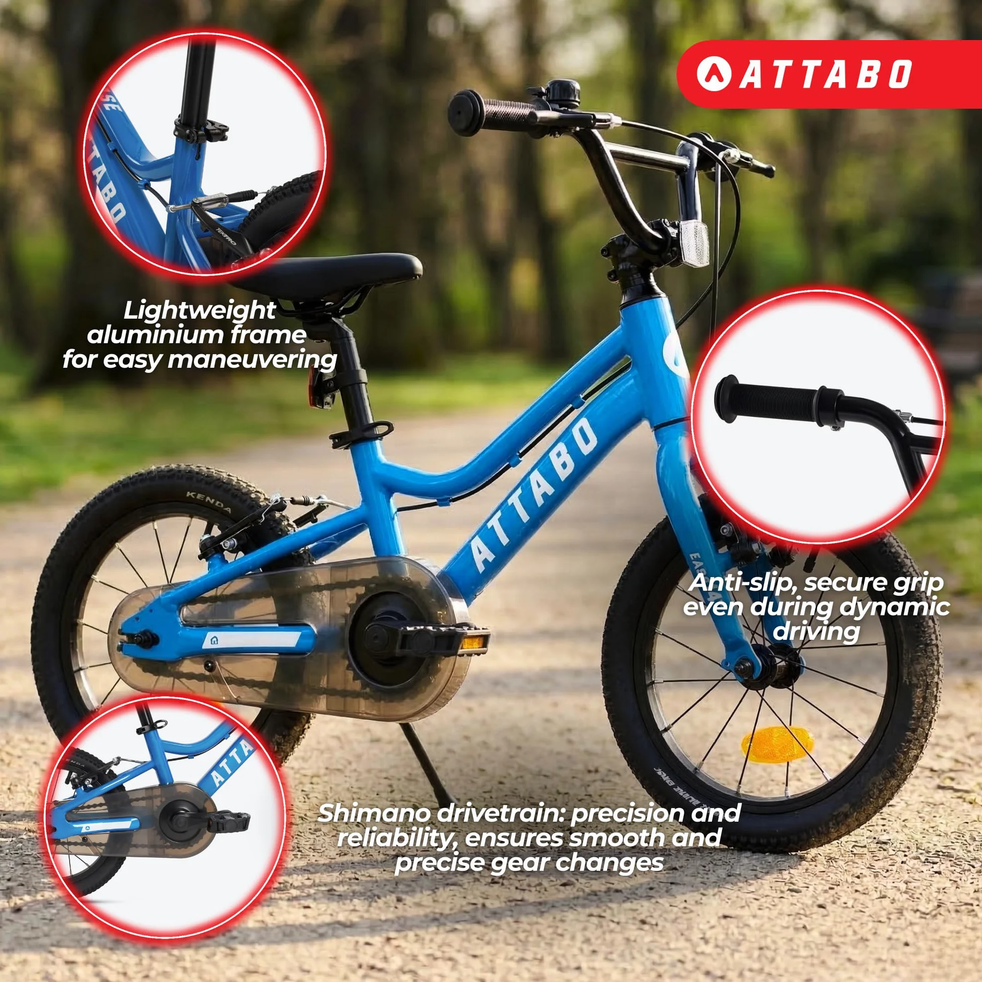 ATTABO Ease 14 – rower dziecięcy (2-5 lat) z lekką ramą aluminiową, koła 14", odpowiedni do wzrostu 85-110 cm, obciążenie tylko 7 kg, obciążenie do 50 kg, ergonomiczny i stabilny
