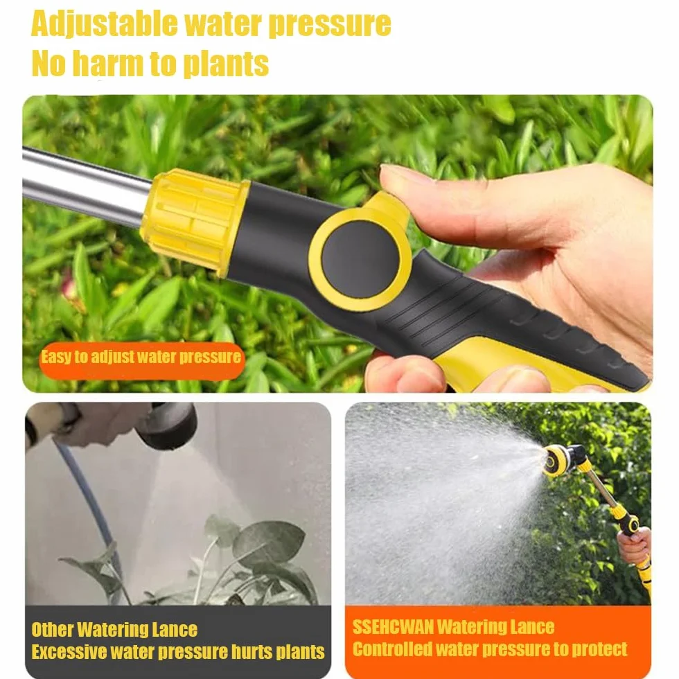 Lanca do podlewania, długa metalowa lanca natryskowa, do ogrodu, 8 trybów regulacji, dysza natryskowa obracana o 180°, do czyszczenia kosza, podlewania roślin, mycia samochodu, kąpieli zwierząt