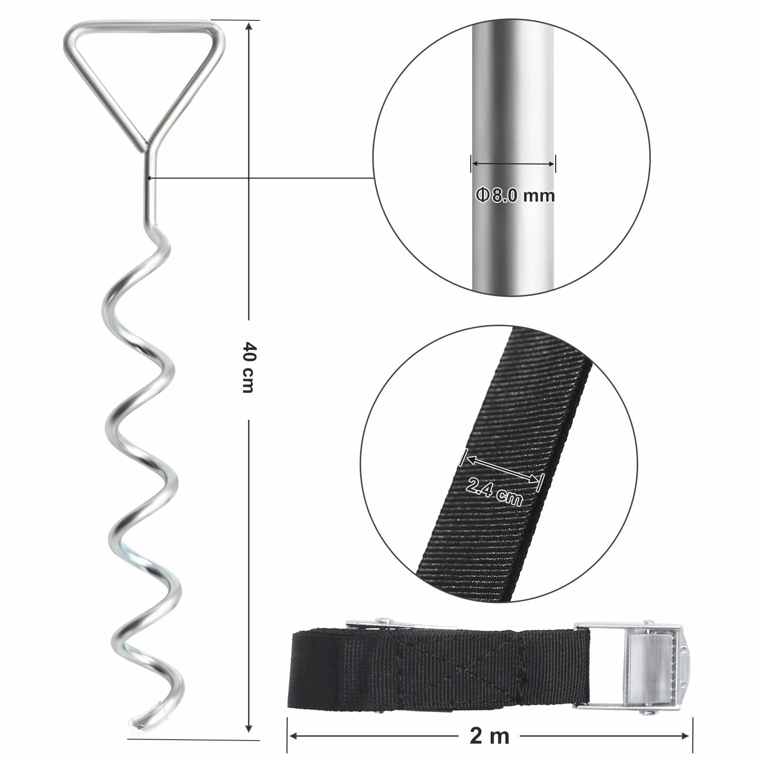 SONGMICS Zestaw kotwic do trampoliny, zestaw 4 sztuk, kotwice podłogowe, spiralne śledzie kotwiczne, 4 śledzie i 4 paski, kołki, akcesoria mocujące do huśtawki, srebrny i czarny SGN15INV1