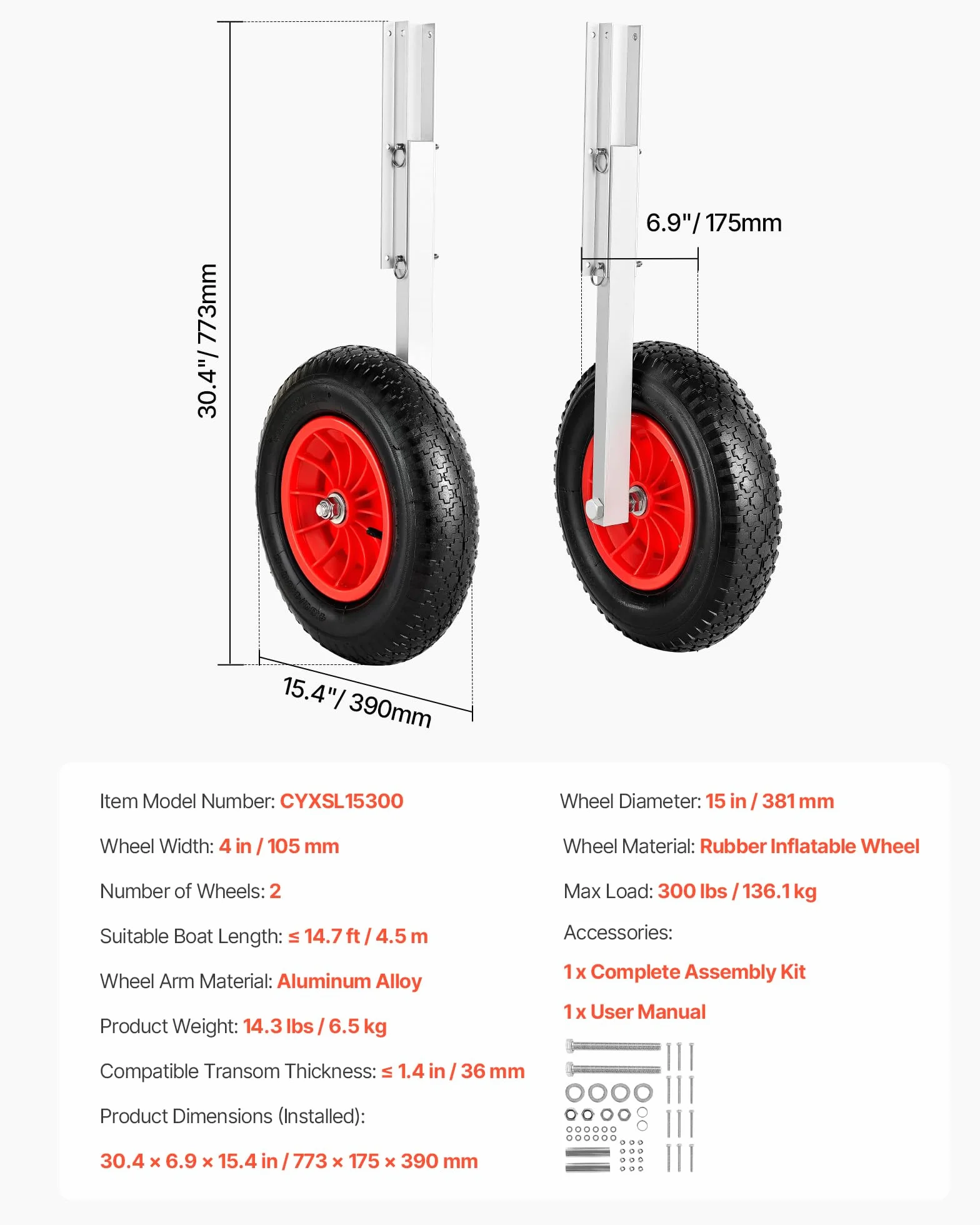 VEVOR Unisex – ponton slipräder dla dorosłych, czerwony, 38 cm