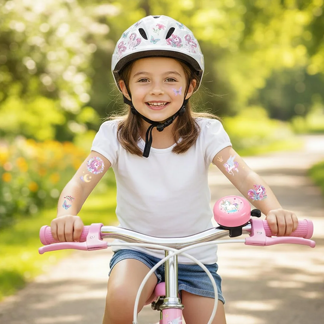 Dzwonek rowerowy dla dzieci jednorożec głośny dźwięk akcesoria rowerowe 2 naklejki