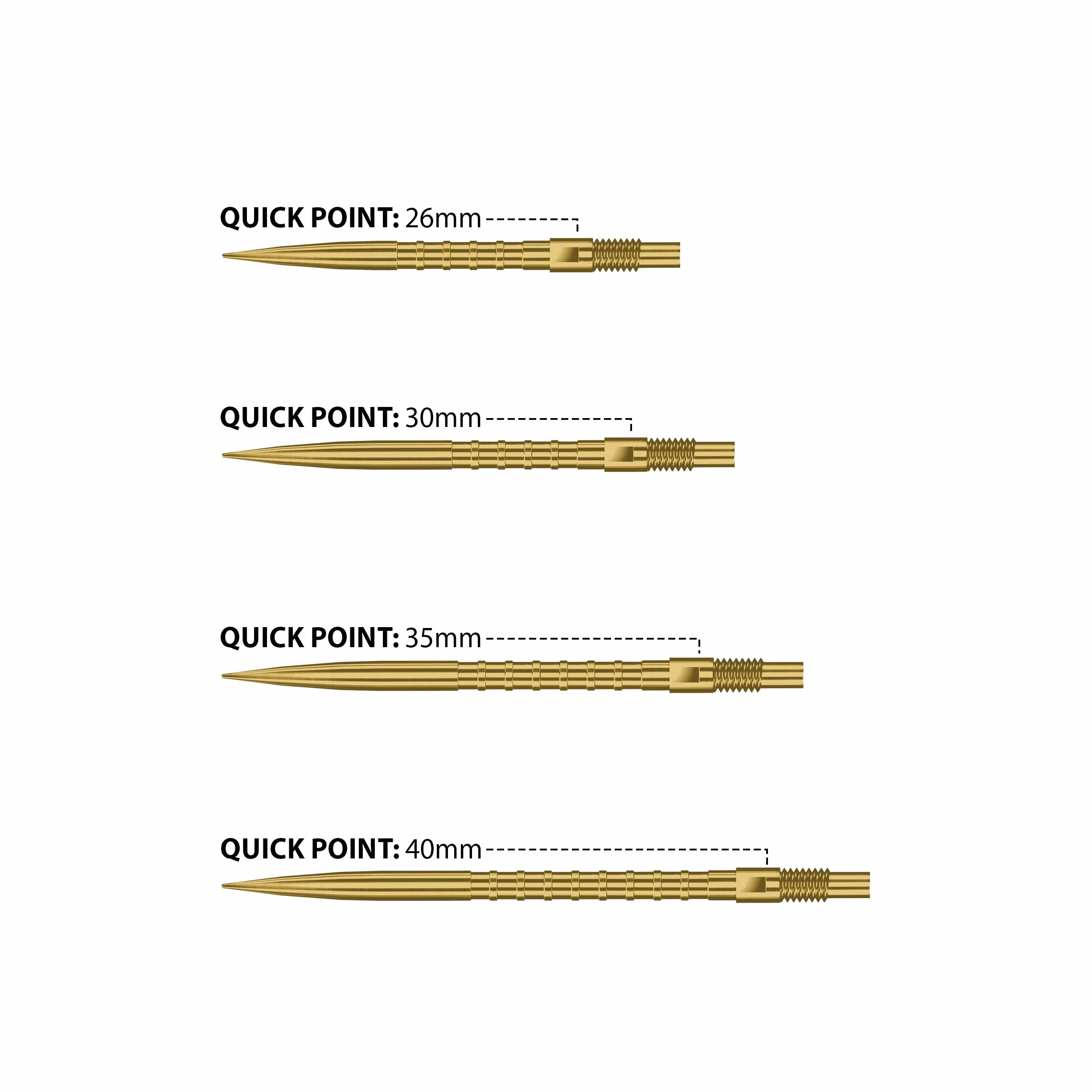 Harrows HM Grip Heavy Metal Quick Points – punkty do rzutek inspirowane Ryanem Searle z kwadratowymi pierścieniami na palec – system szybkiego punktu do szybkiej wymiany punktów, złoto 26 mm