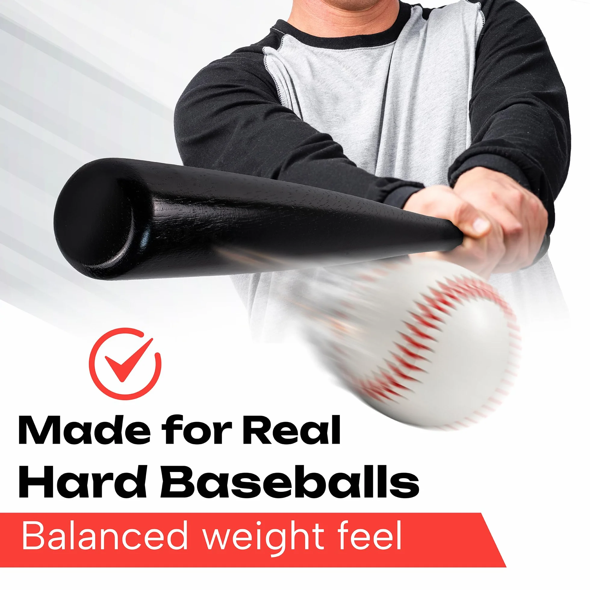 Redfield Kij baseballowy - ekologiczne lite drewno - 76 cm - 2 kolory do wyboru - czarny lub naturalne drewno