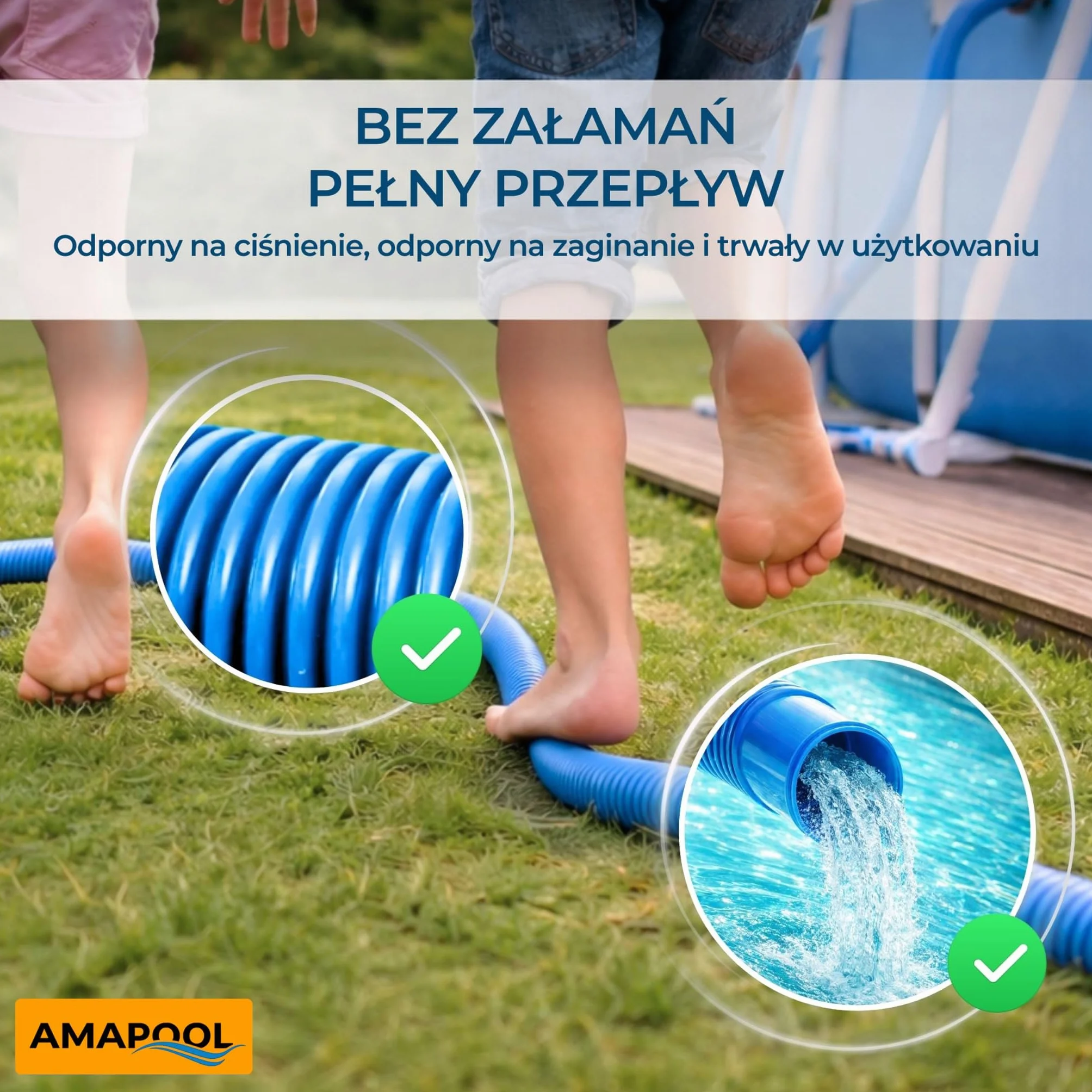 Amapool Wąż basenowy 38mm 9m niebieski – Elastyczny & rozłączny – Rura do pompy, Skimmer & filtra piaskowego – Wąż pompy 38 mm Średnica wewnętrzna
