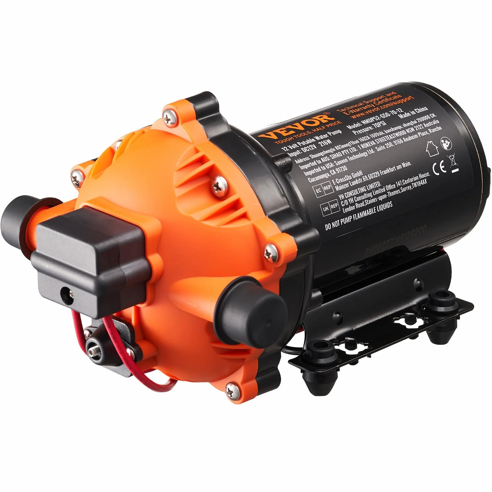 VEVOR Pompa membranowa 12 V, 5 GPM 18,93 l/min, 5-komorowa pompa wodna 12 V DC z automatycznym wyłącznikiem ciśnienia 40 – 100 PSI, 70 PSI, port MNPT do kamperów, jachtów, kamperów, kamperów, łodzi