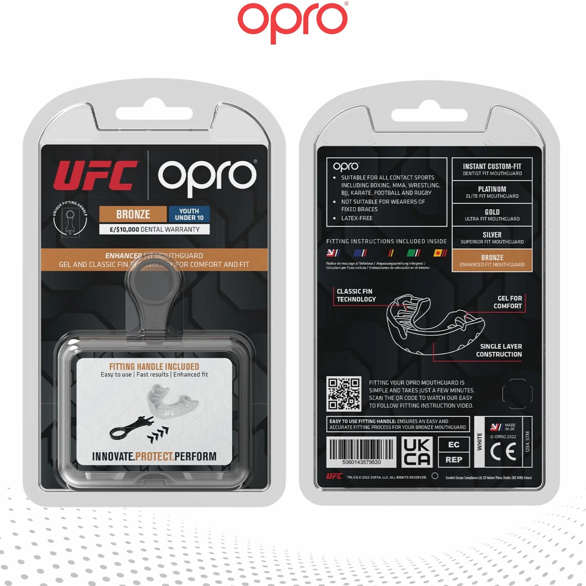 OPRO Bronze Level UFC sportowa osłona na zęby dla dorosłych i juniorów z etui i urządzeniem montażowym biały