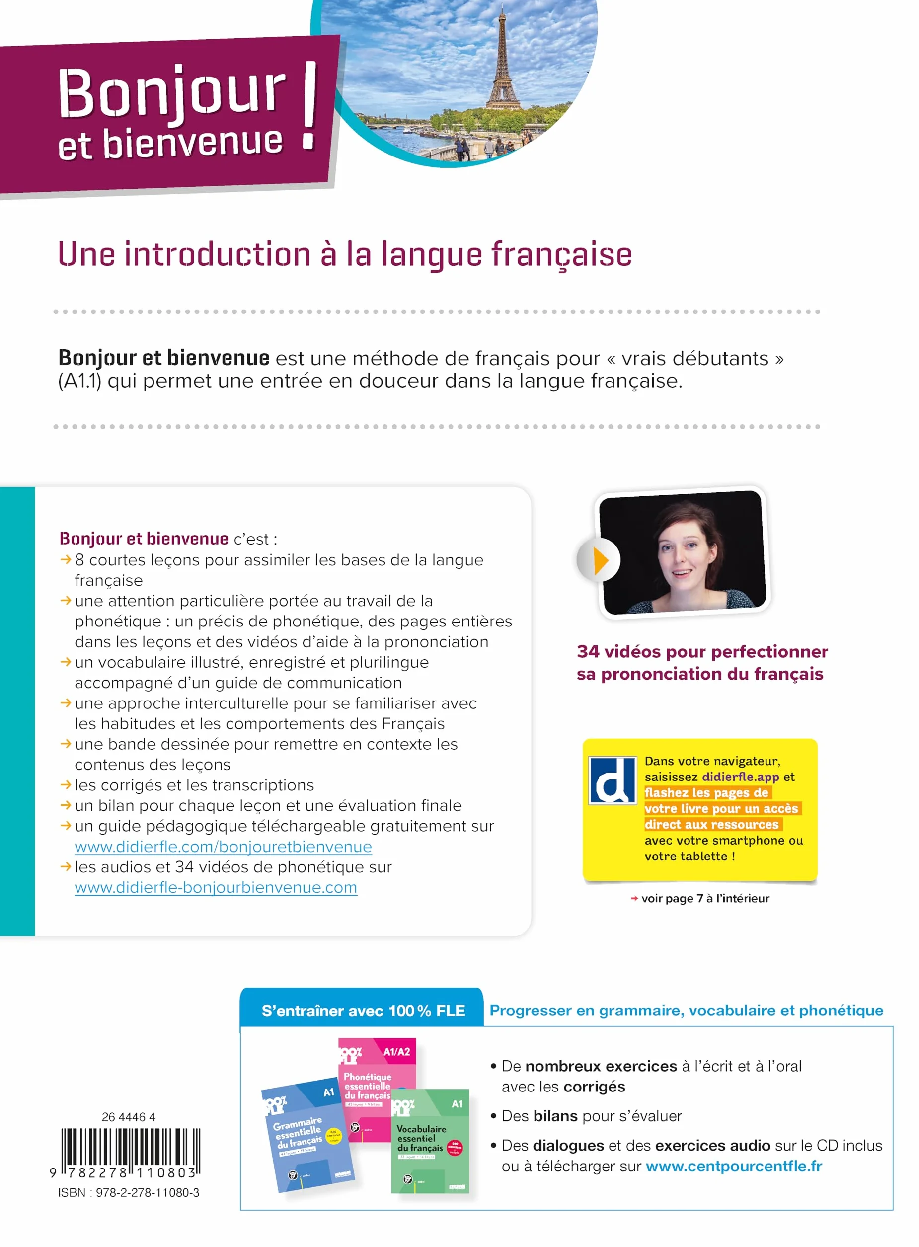 Bonjour et bienvenue A1.1 - tout en français - Livre-cahier + didierfle.app: Introduction à la langue française
