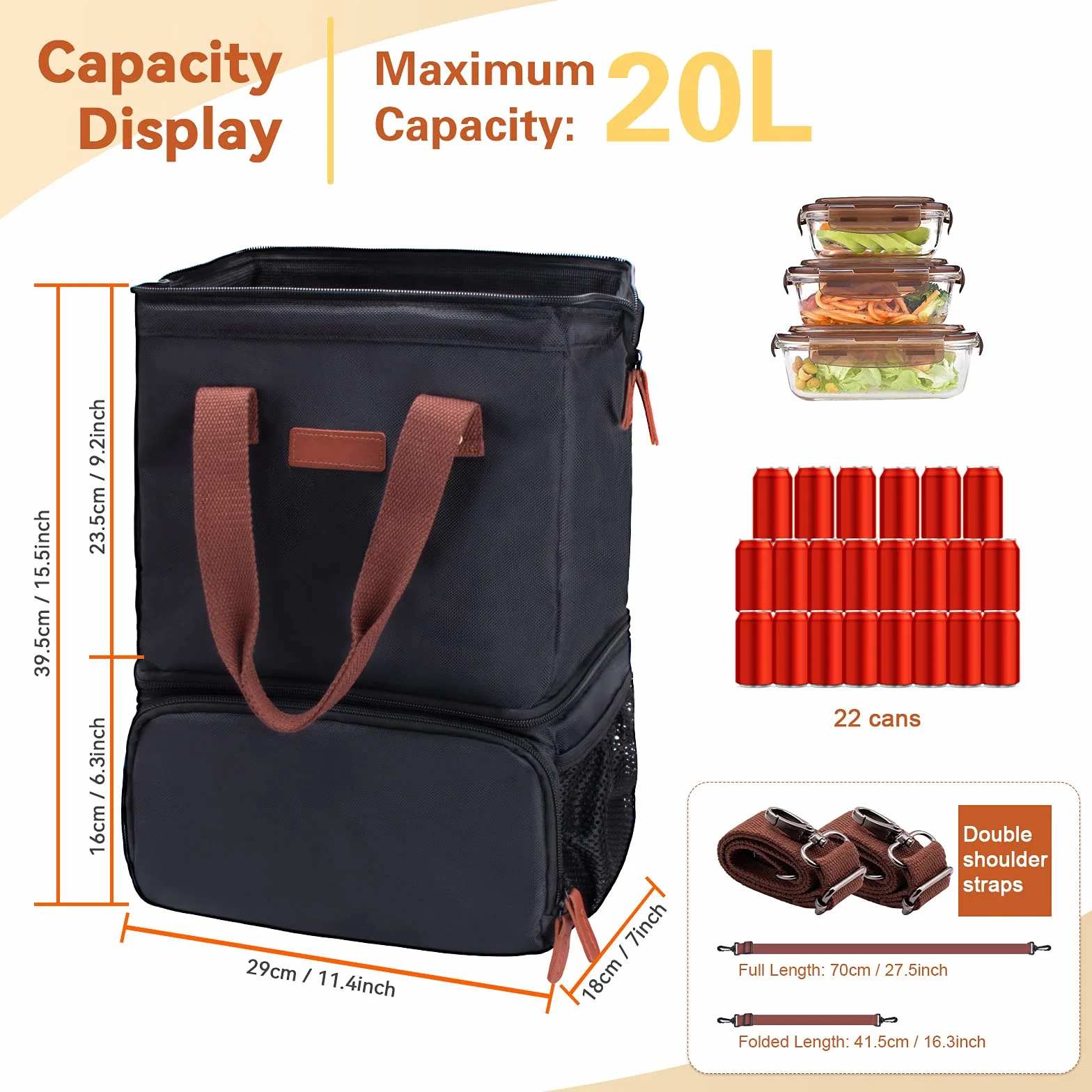Torba termoizolacyjna, ZATOGOO 20 l torba termiczna plecak dwuwarstwowy izolowana torba na lodówkę torba termiczna duży izolowany termiczny plecak na lunch torba termiczna na plażę piknik kemping