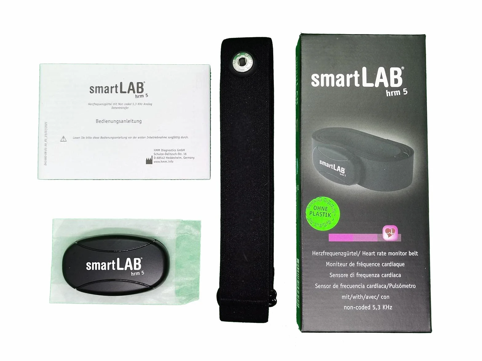 smartLAB pasek na klatkę piersiową hrm 5 niekodowany 5,3 kHz | monitor pracy serca odpowiedni do Twojego roweru treningowego | brak Bluetooth i ANT+ | Z elastycznym paskiem tekstylnym