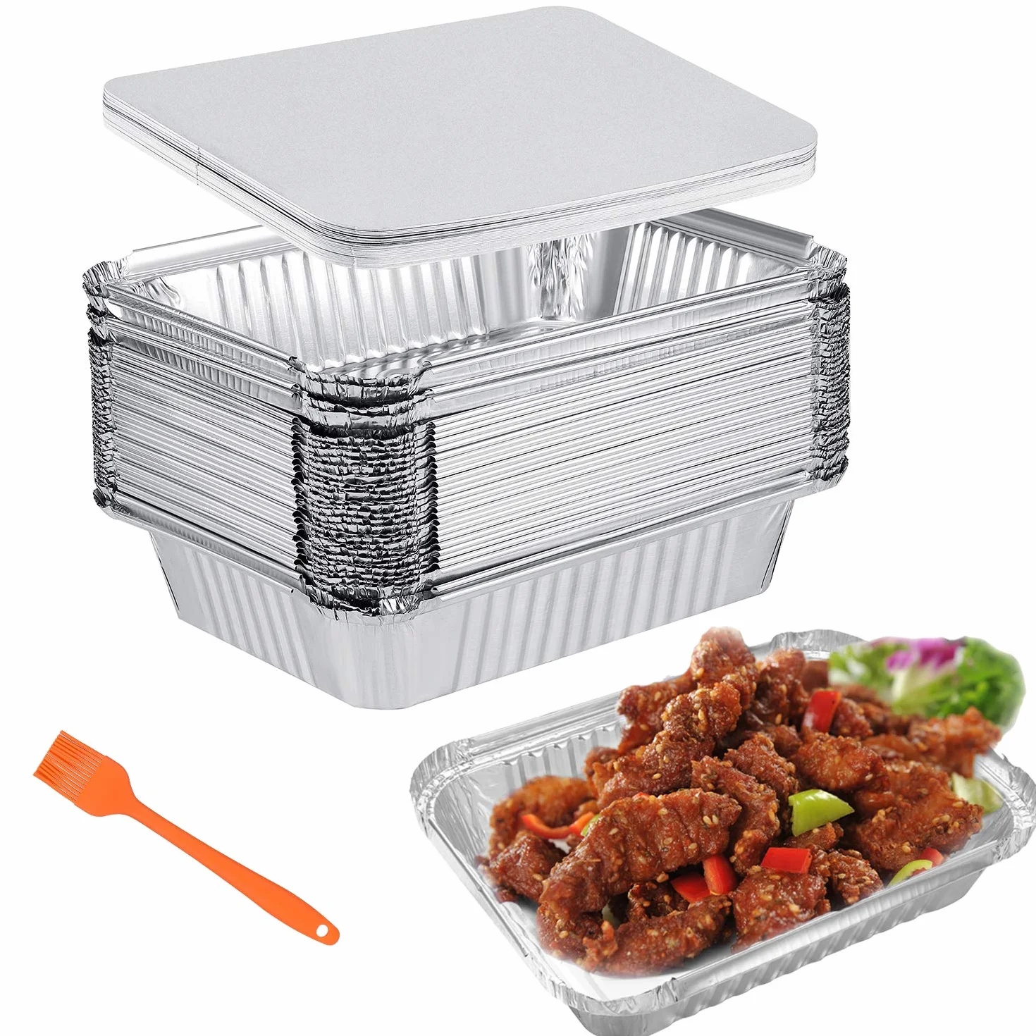 30 tacek z folii aluminiowej z pokrywkami i szczotką do grilla, 22 x 16 x 5 cm / 1000 ml pojemniki na żywność, tacki gastronomiczne do przygotowywania i serwowania jedzenia na wynos i na imprezę