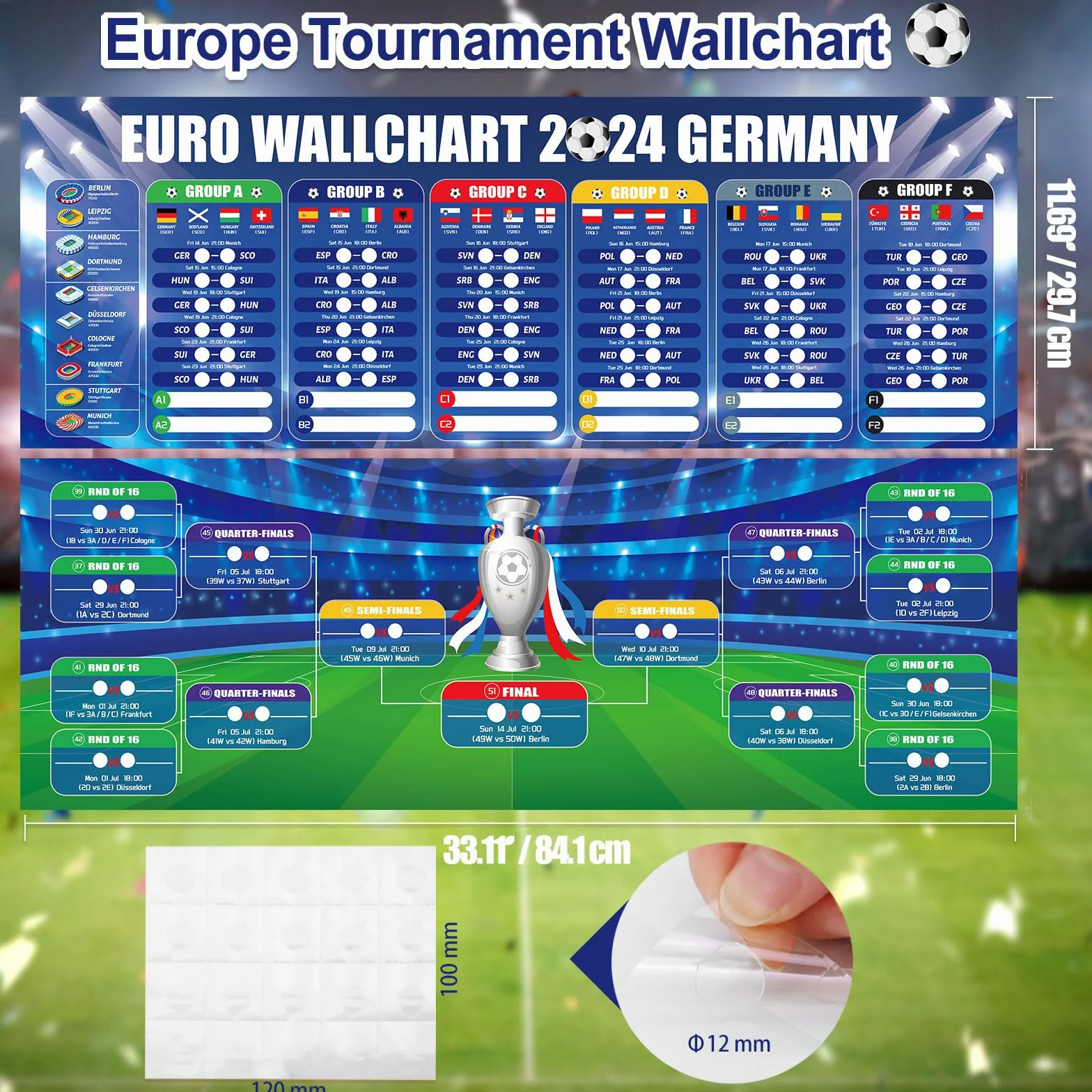 HOWAF Tabela ścienna Euro 2024, 2 duże plakaty z harmonogramem turnieju piłkarskiego
