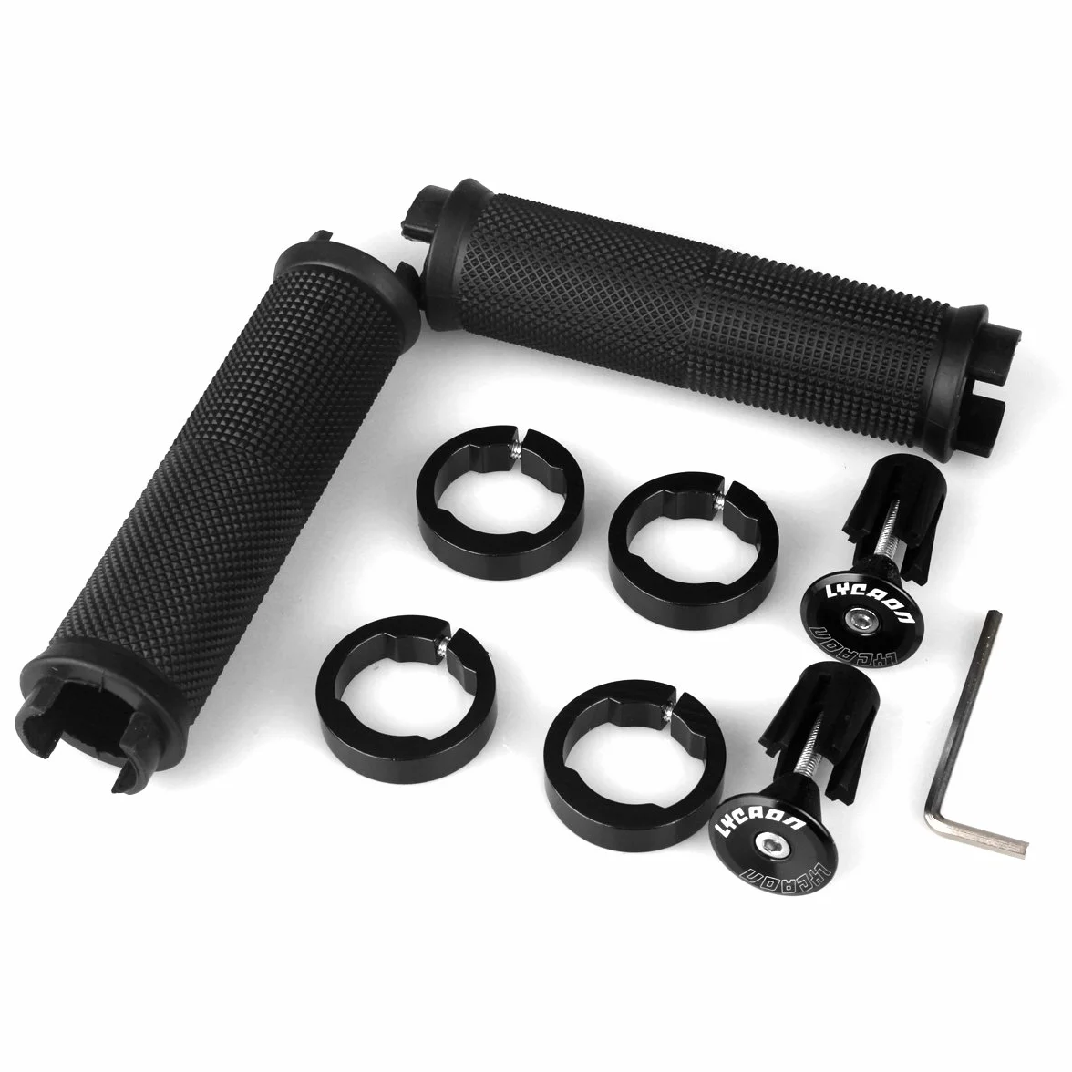 LYCAON antypoślizgowy gumowy uchwyt rowerowy z aluminiowym zamkiem do roweru MTB BMX (czarne)