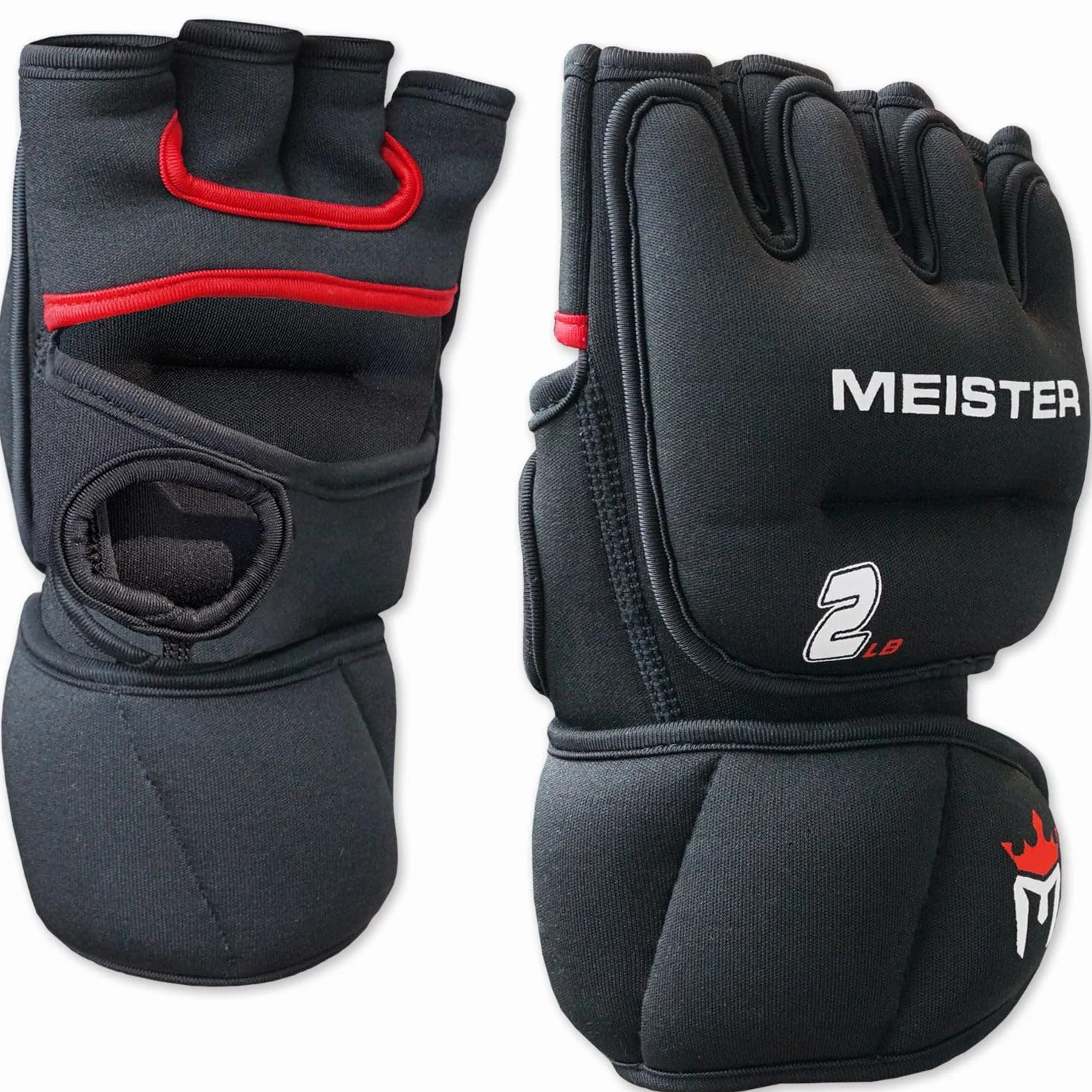Meister Neoprenowe rękawice obciążeniowe 0,9 kg do cardio i ciężkich dłoni (para) - 0,9 kg x 2 - czarne/czerwone