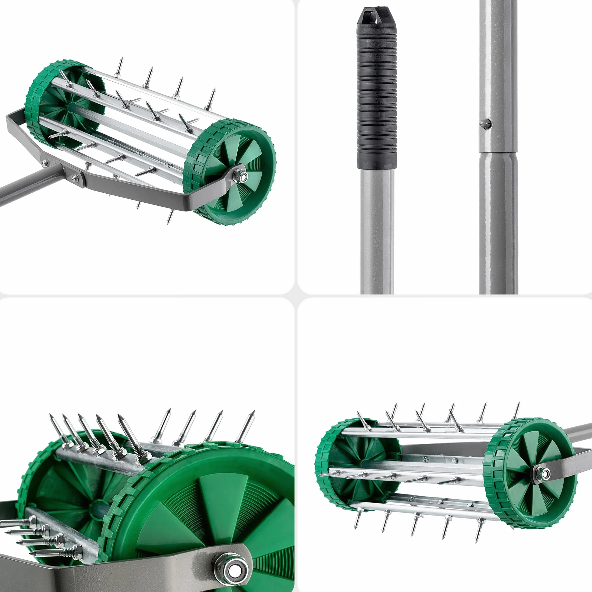 KADAX Ręczny wertykulator, napowietrzacz trawnika z wytrzymałej stali, ręczny aerator z gwoździami 3,3 cm, wentylator podłogowy z ergonomicznym uchwytem, wytrzymały wałek kolczasty (148 cm)
