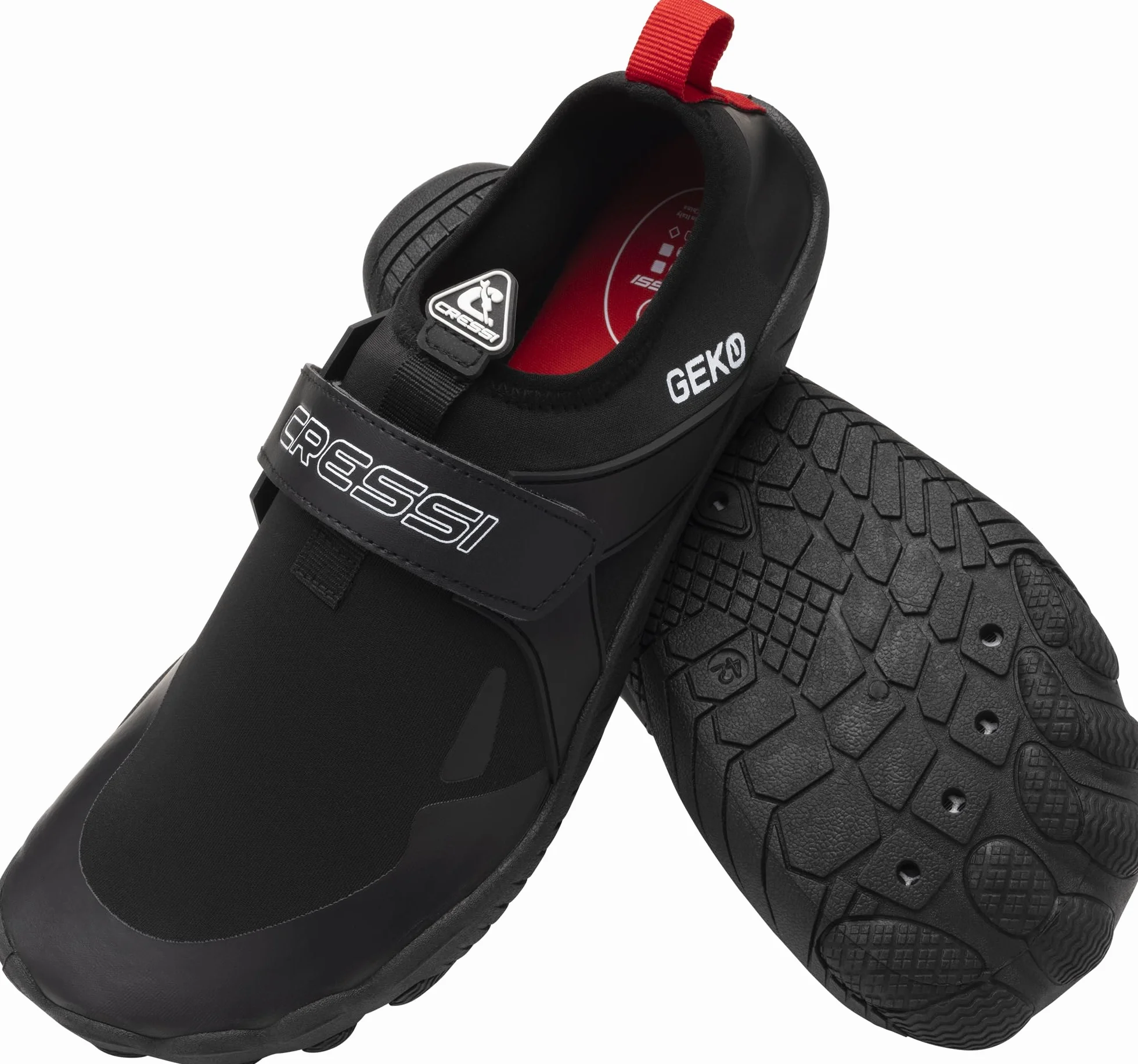 CRESSI Buty Geko Black/Red 43 - Unisex Rock Shoe Idealne do wciągających wrażeń w środowisku wodnym z bezpośrednim połączeniem z dnem morskim, czarne/czerwone, 43
