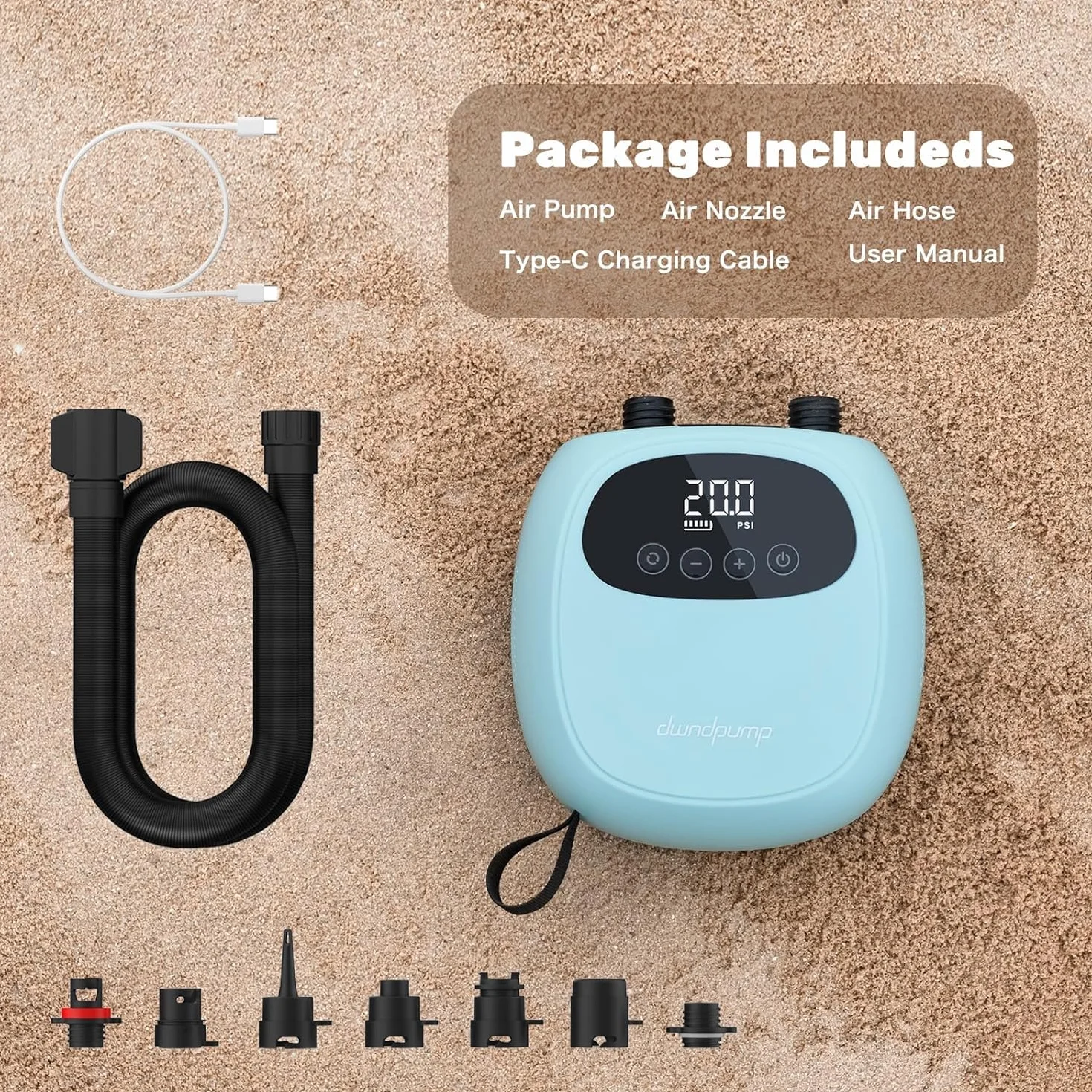 dwndpump Pompka SUP, Pompe électrique pour paddle board, rechargeable 20 PSI pour SUP, gonflage et dégonflage à deux niveaux, pompe électrique pour kayaks, ailes à vent, SUP