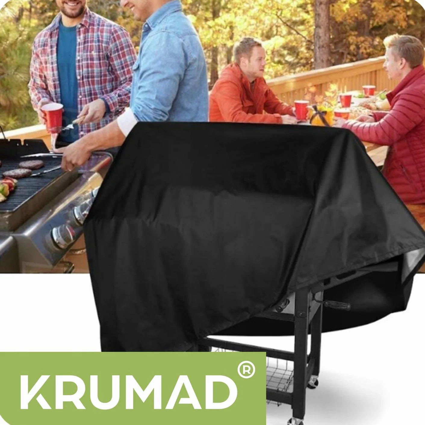 KRUMAD Pokrowiec na grill, wodoodporny, odporny na warunki atmosferyczne, wytrzymały poliester, zamek i ściągacz, UV odporny, na grill gazowy, węglowy i elektryczny, 145x61x117 cm, czarny
