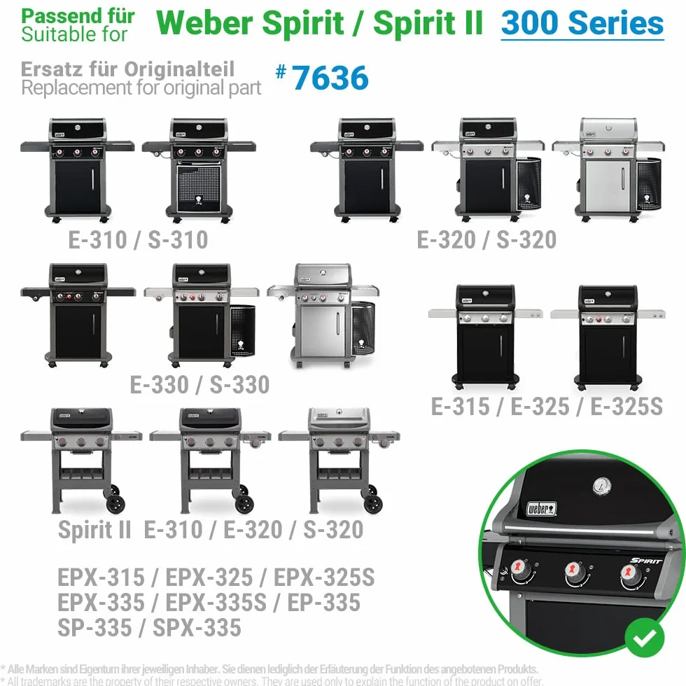 ecooe V2A szyny aromatyzujące ze stali nierdzewnej do Weber Spirit i Spirit II - seria 300 od 2013 - zamiennik do Weber 7636 (5 sztuk) - pasuje do Weber Spirit E S 310 320 330 i więcej