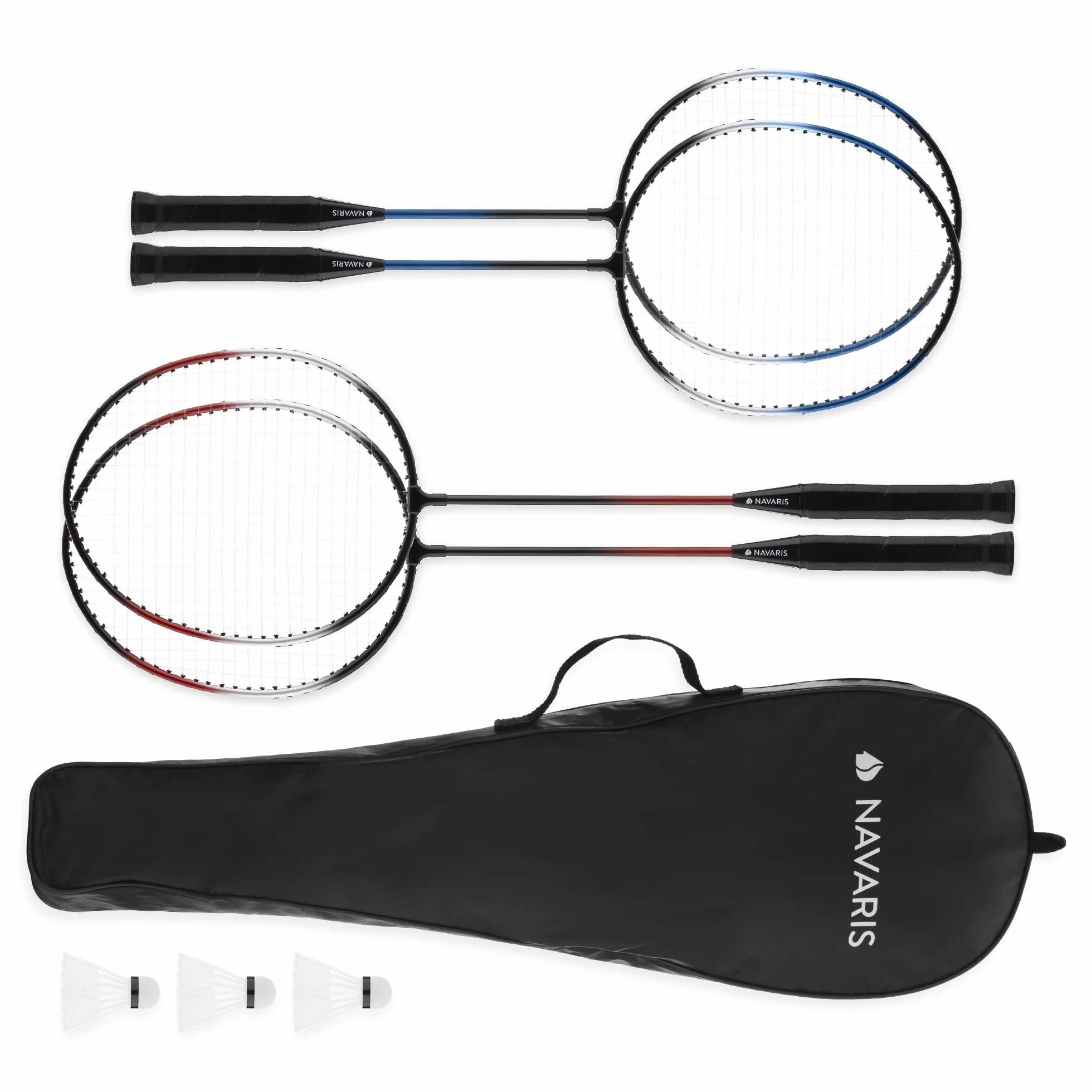 Navaris Badminton Inc. Spred Balls Zestaw Rakieta Badmintona z Torbą Czerwony Niebieski
