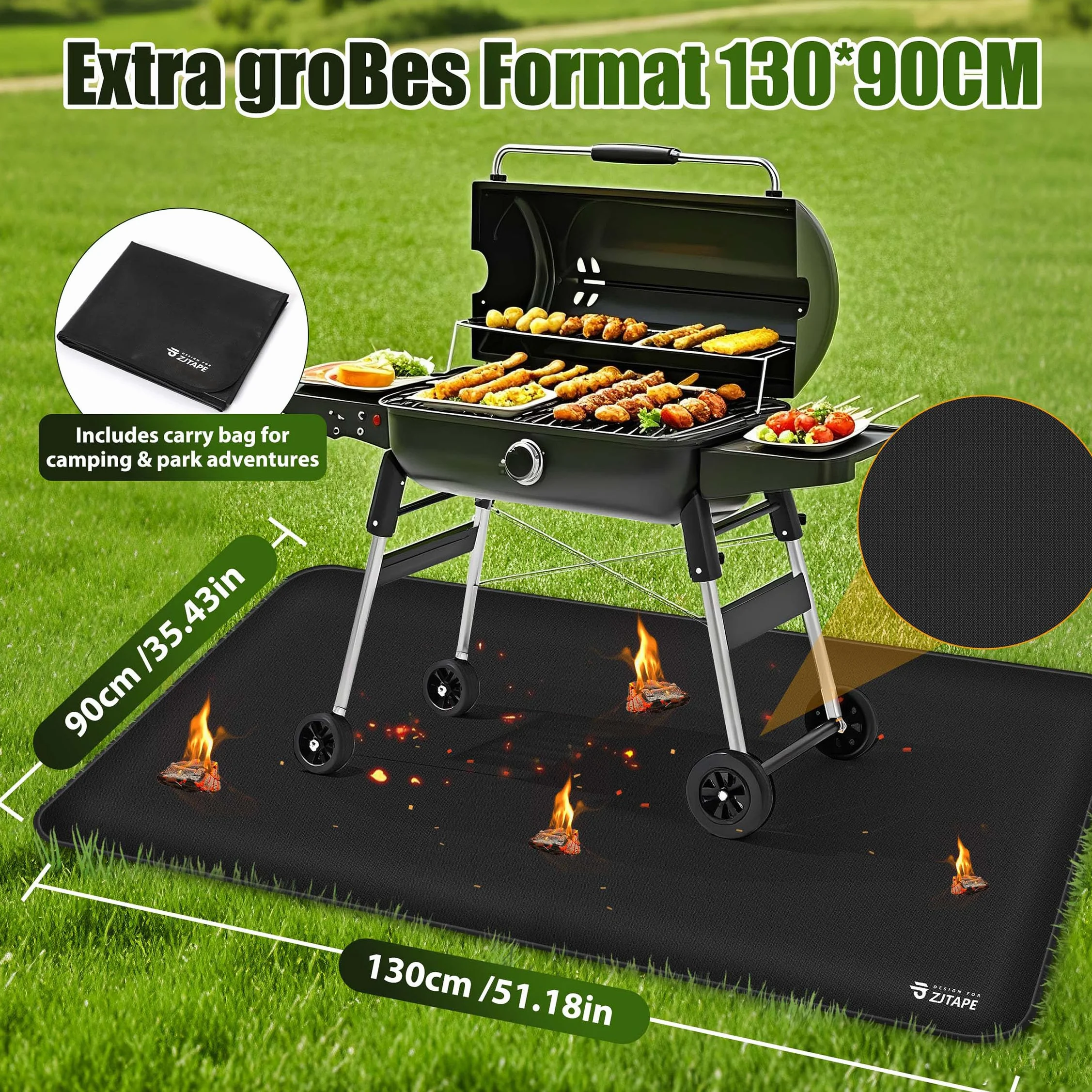 Ognioodporna podkładka, mata grillowa, grill gazowy – 130 x 90 cm, składana mata chroniąca przed wysoką temperaturą, podkładka pod grill, silikonowa mata z włókna szklanego, odporna na działanie wody