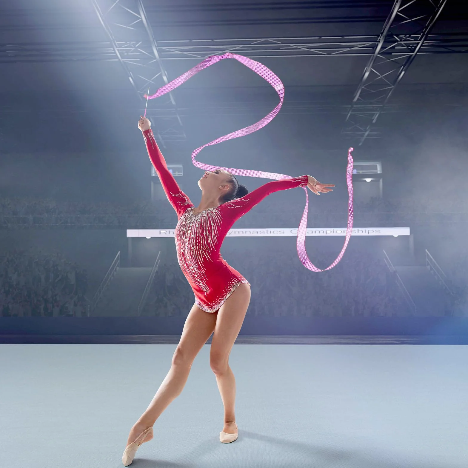 Abeillo taśma do tańca 2 m pudrowe fioletowe dla dzieci z prętem gimnastyczna