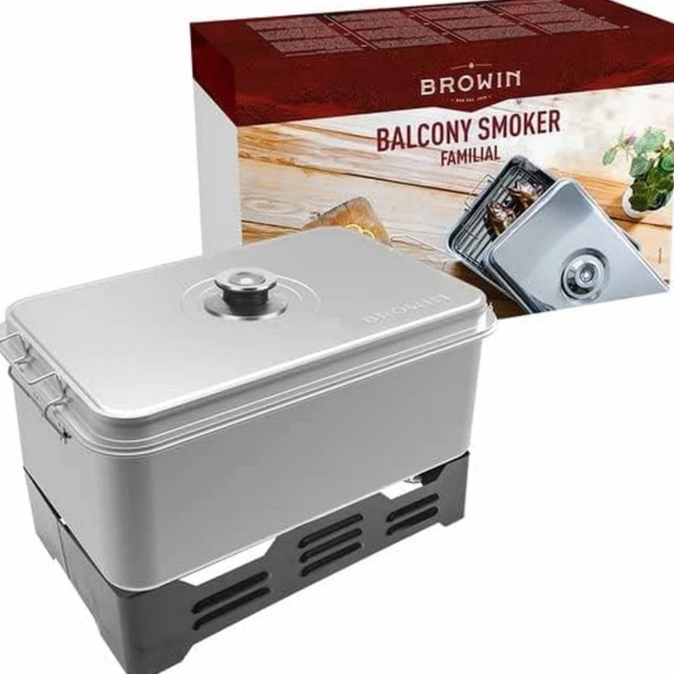 BROWIN® Zestaw wędzarniczy stołowy ze stali nierdzewnej z termometrem 330006 | nierdzewny | piec wędzarniczy stołowy | ryby i inne grillowanie i wędzenie | akcesoria kempingowe