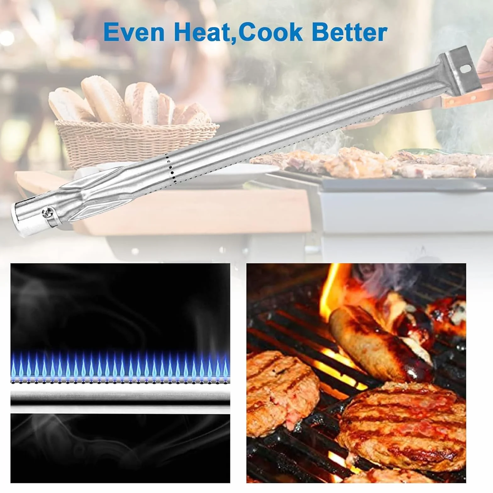 Bar. b.q.s 38,4 cm Palnik zamienny ze stali nierdzewnej do Barbecook Siesta, Grill Chef, Kenmore Sears, K Mart, Lowes, grill gazowy, 4 sztuki