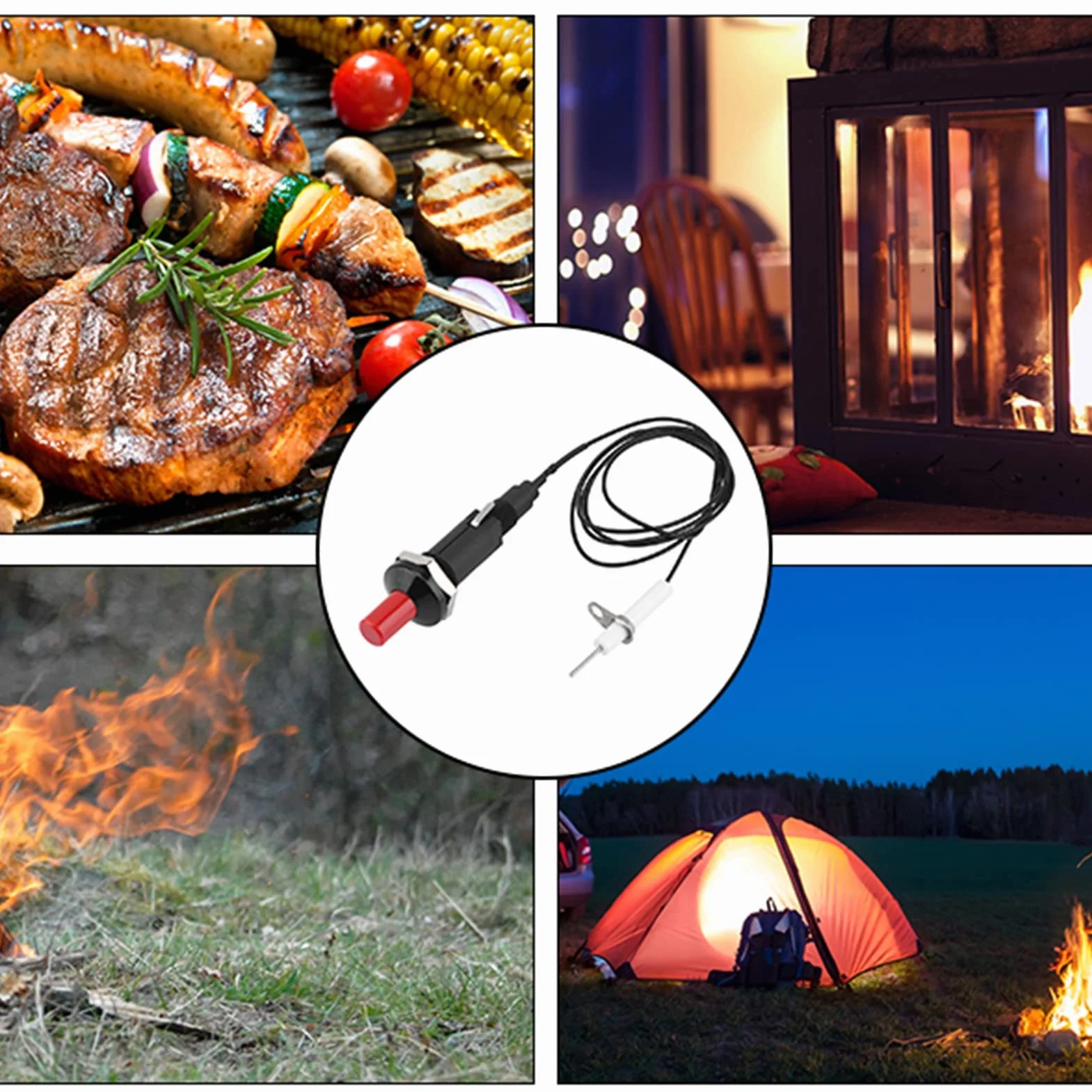 DEWIN Zapalnik piezoelektryczny, 1 na zewnątrz, 2 piezoelektryczne, zestaw zapłonu, grill, zapalnik przyciskowy, do kominka, pieca, gazu