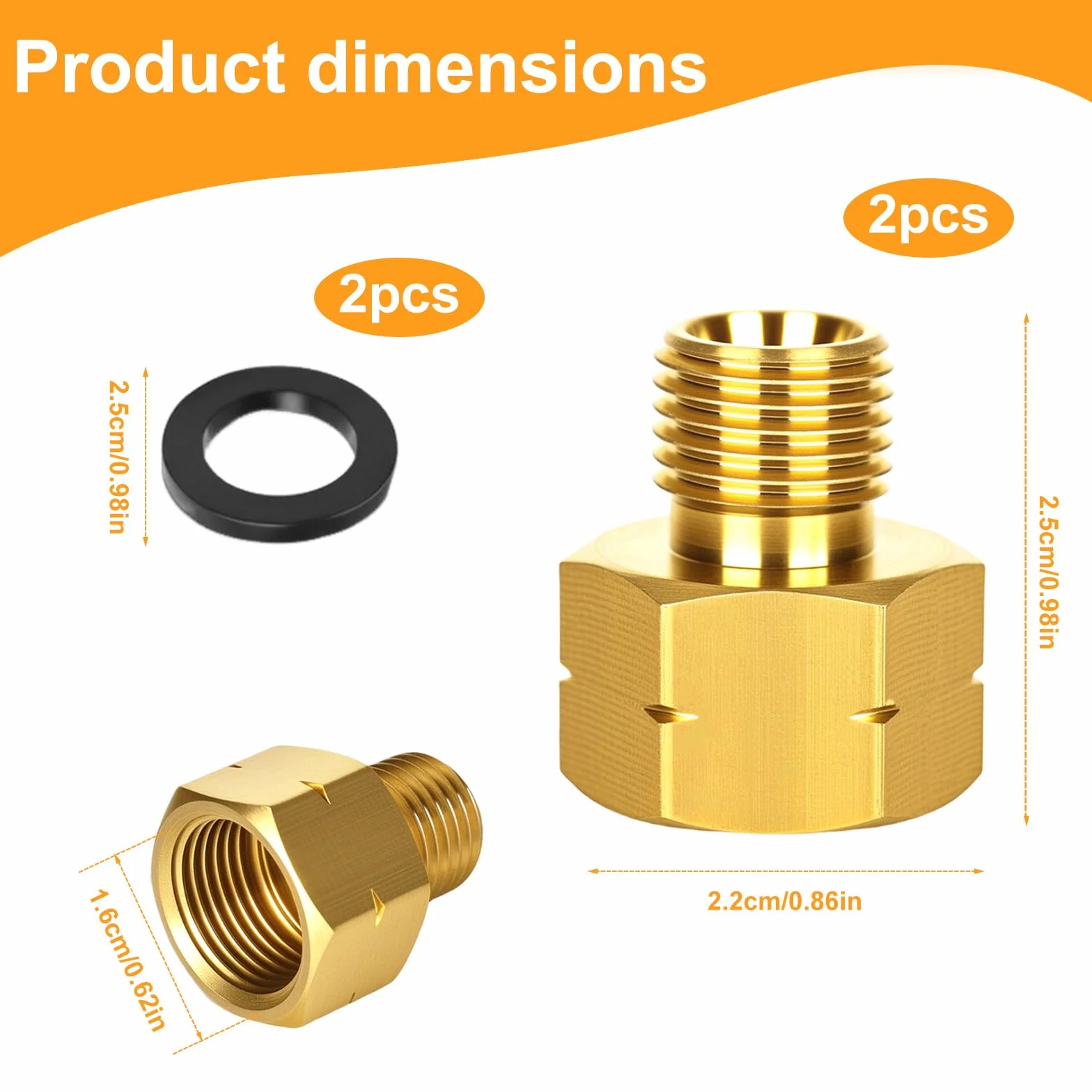 Adapter do butli gazowych, 2 sztuki, 3/8 na 1/4, mosiężny adapter do butli gazowych, złącze do butli gazowej, złączka, pierścień uszczelniający, adapter gazu gwint wewnętrzny 3/8" x gwint