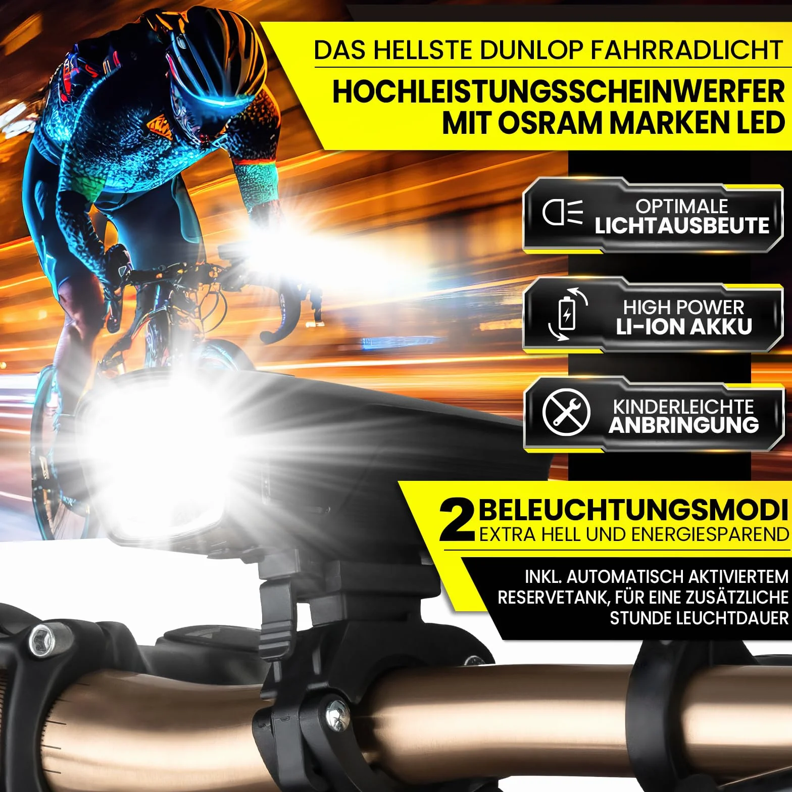 DUNLOP OSRAM zestaw świateł rowerowych LED przednia i tylna, czarny
