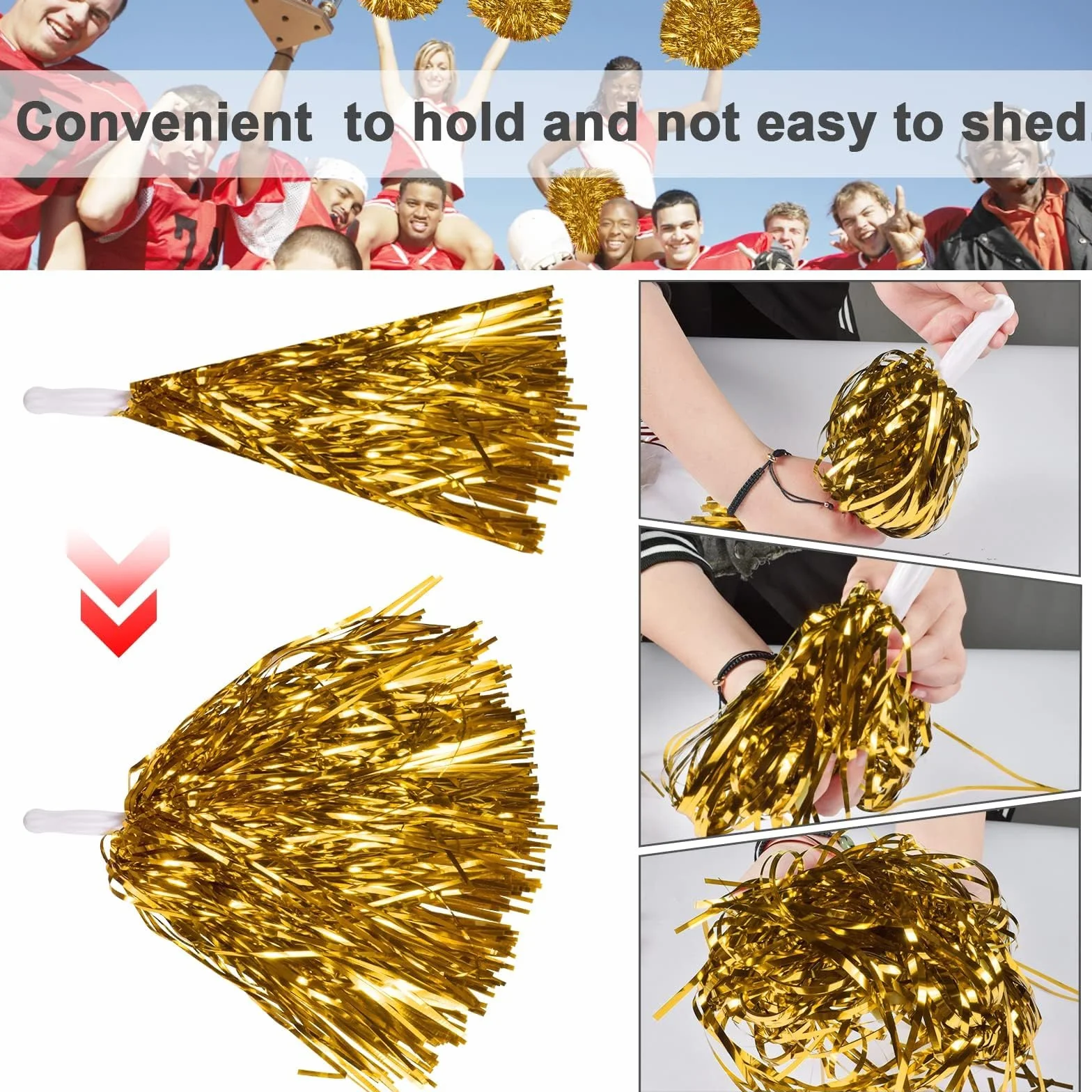 12 sztuk cheerleaderek, pompompon dla dziewcząt, pompompon dla dziewcząt, może być używany do tańca, cheerleaderek, wielokolorowe pompki, dla dzieci i dorosłych, na imprezę kostiumową (złote)