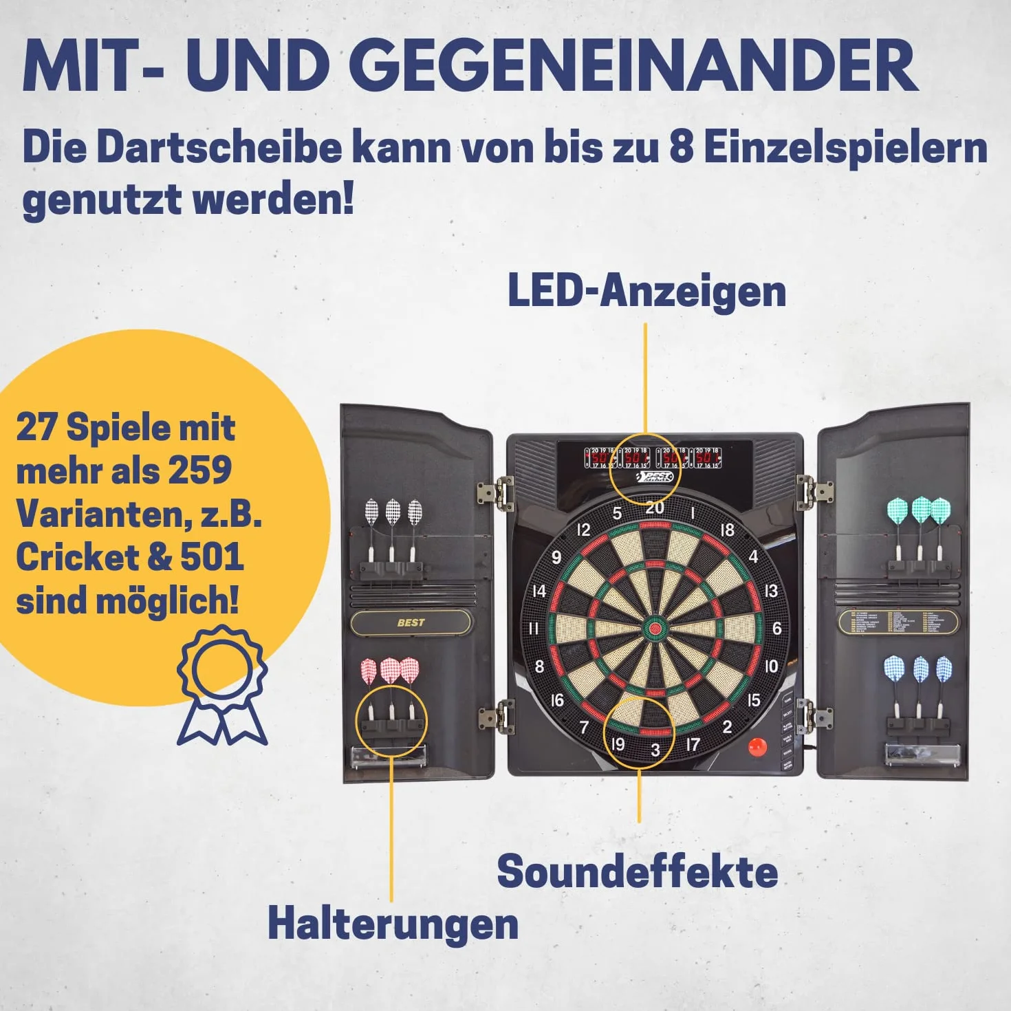 Best Sporting elektroniczna tarcza do darta Oxford 2.0 I elektroniczna tarcza do darta ze wskaźnikami LED I tarcza do darta z 12 rzutkami i zapasowymi końcówkami, szafka o wyglądzie orzecha włoskiego