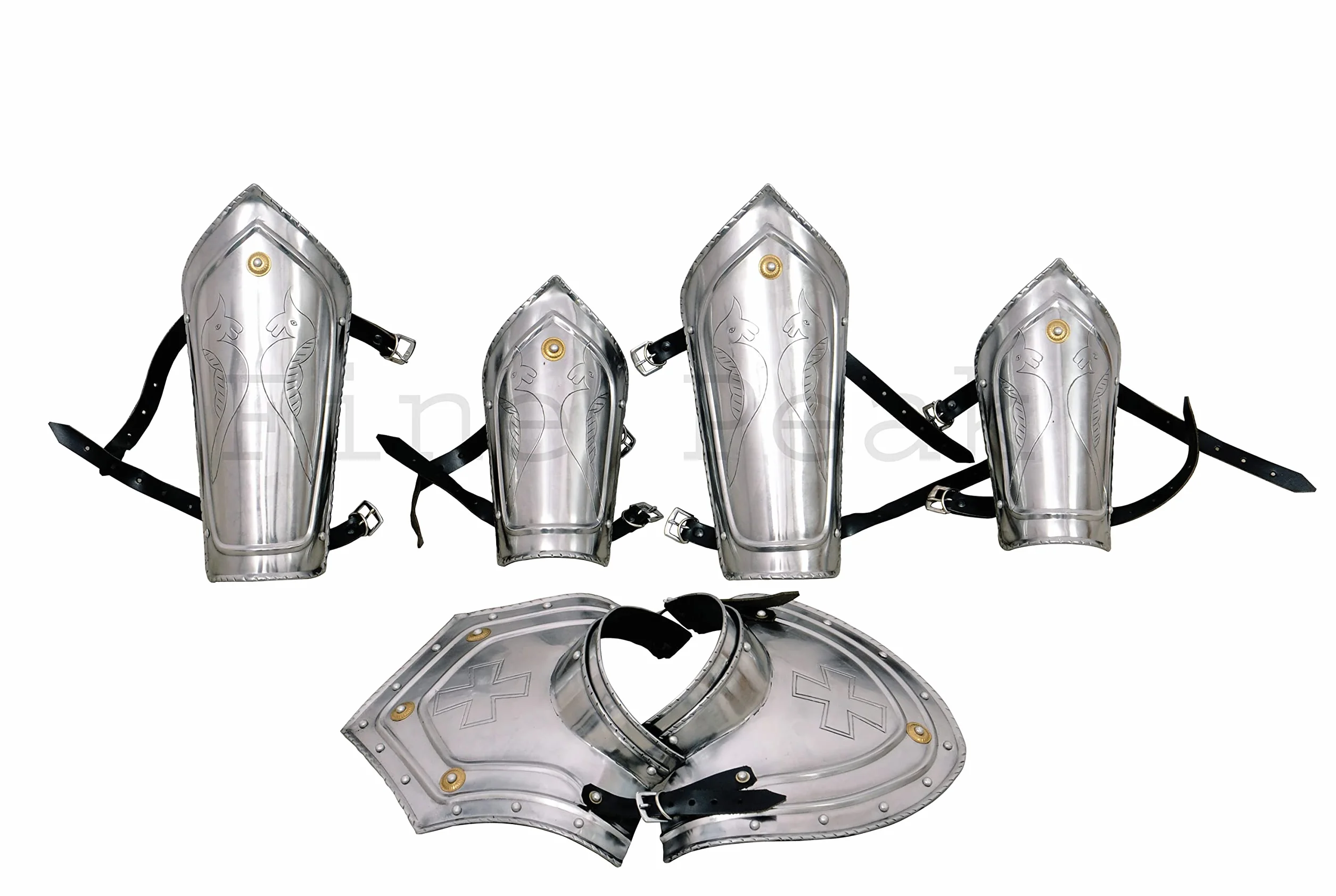 Zestaw Zbroi Rycerza Średniowiecznego Gorget Stalowy z Vambraces i Nakolannikami