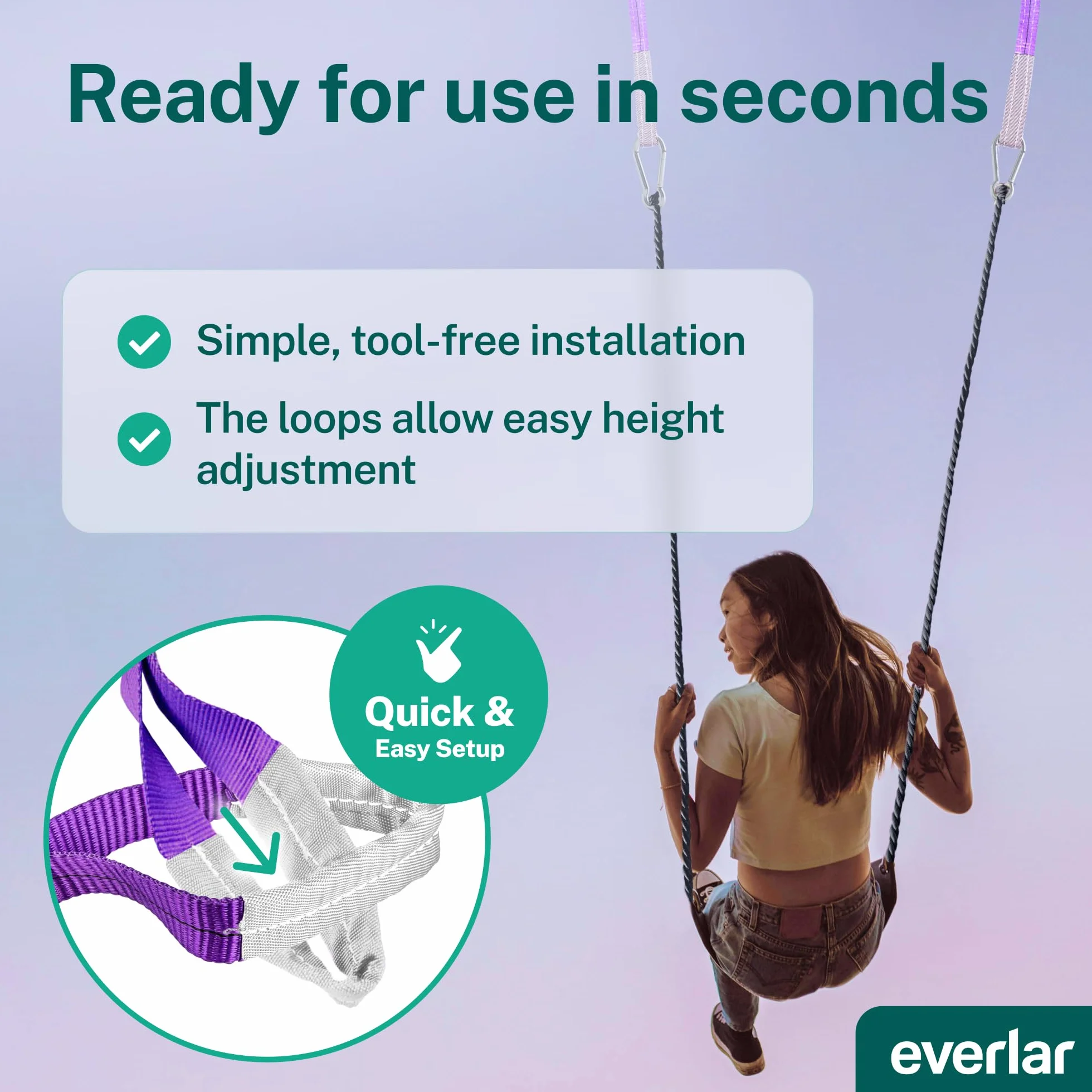 EverStraps uchwyt na huśtawkę, 2 x 1000 kg, 1 m, bardzo wytrzymały, do huśtawek na drzewie, do mocowania hamaka, zawieszenia huśtawki, zawieszenia fotela wiszącego, pasa drzewnego