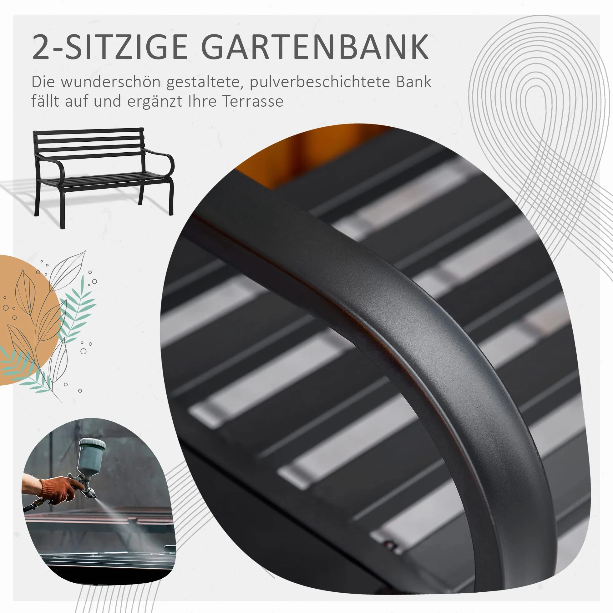 Outsunny® Ławka ogrodowa metalowa 2-osobowa czarna