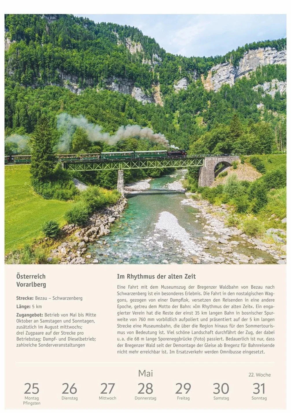 Zugreiselust Wochen-Kulturkalender 2026 - 53 unvergessliche Reiseerlebnisse: Jede Woche mit dem Zug durch Länder, Städte und Regionen: Foto-Wandkalender mit vielen Infos für Eisenbahn-Freunde