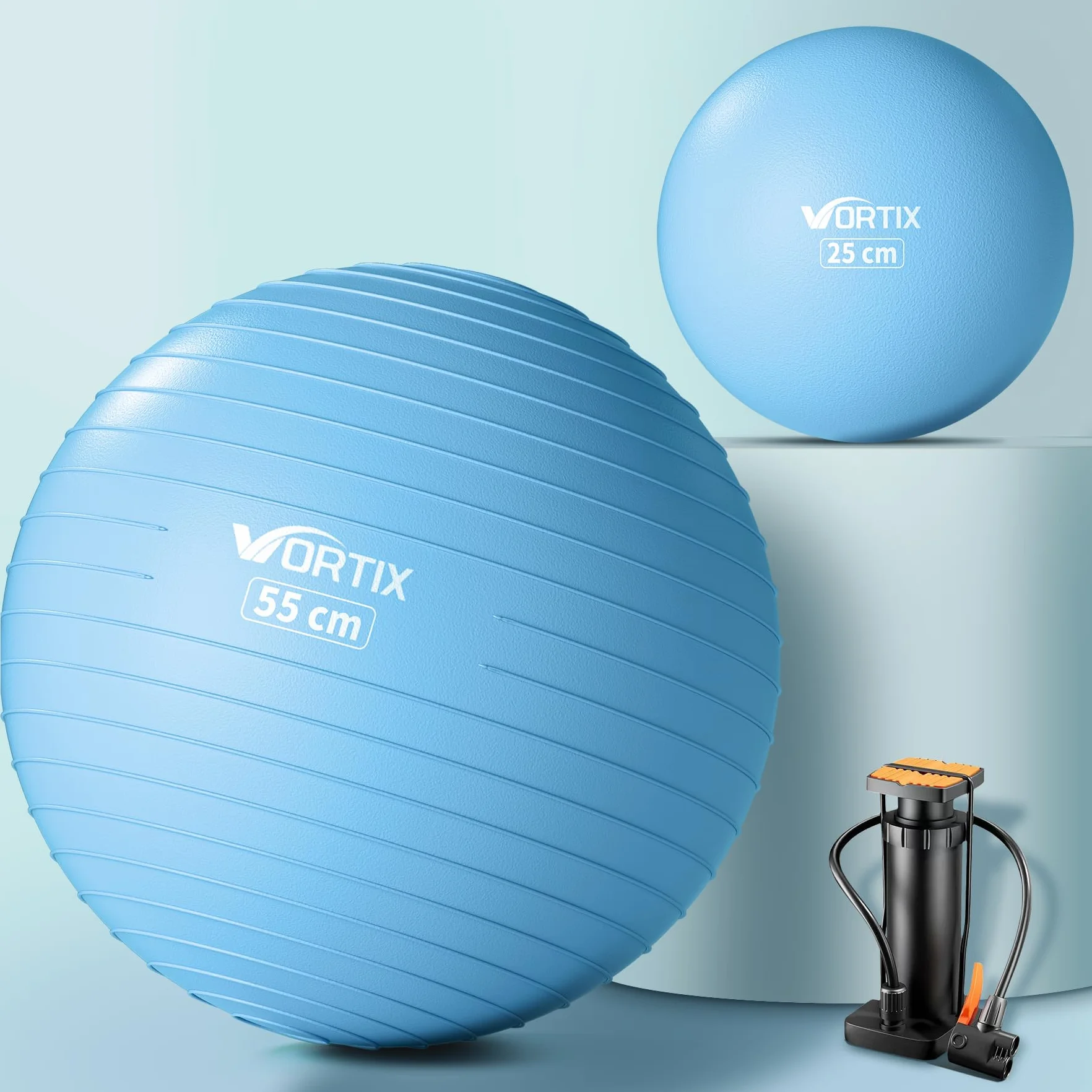Vortix [2 Sztuki] Zestaw Piłka Gimnastyczna 55/65/75 cm i Piłka Pilates 25 cm - Anti-Burst i Antypoślizgowa. Idealna do Ciąży, Jogi, Fitnessu, Wzmacniania Mięśni, Równowagi, do Domu lub Biura