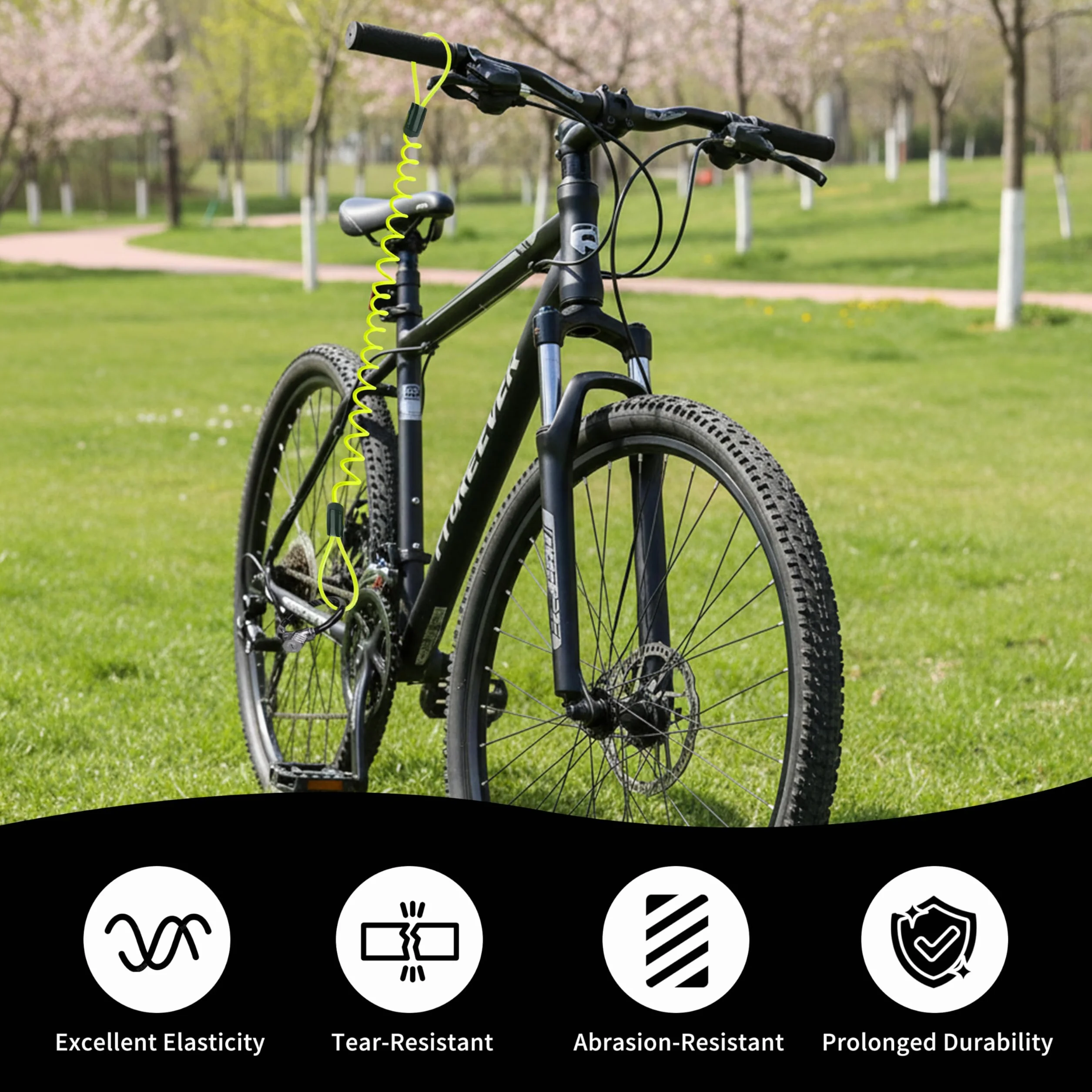 Spiralny kabel zabezpieczający przed kradzieżą do tarcz hamulcowych, kompatybilny z zamkami motocyklowymi, skuterowymi, rowerowymi (zielony)