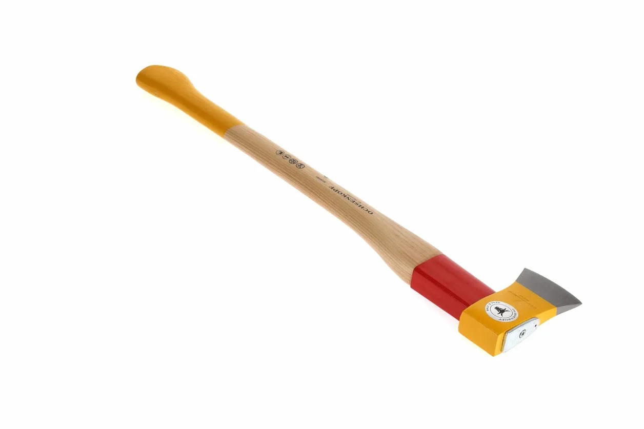 OCHSENKOPF Siekiera Spalt-Fix, siekiera rozłupująca z mocowaniem na trzonku Rotband-Plus, trwały trzonek z drewna hikory, 2,15 kg, żółty