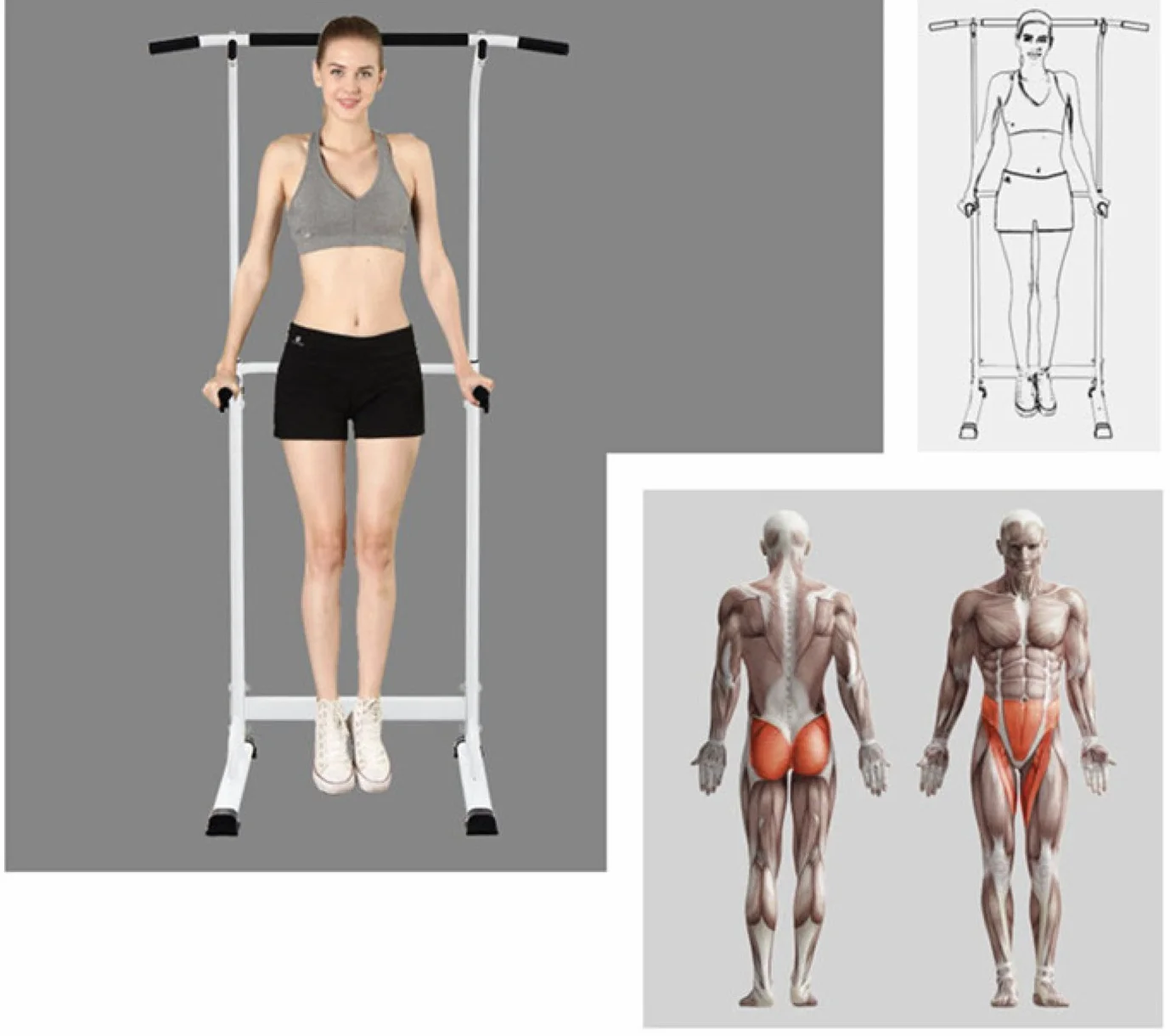 Pull up Fitness Regulowany drążek do podciągania, stacja kulturystyczna Dips, rzymskie krzesło (czerwony)