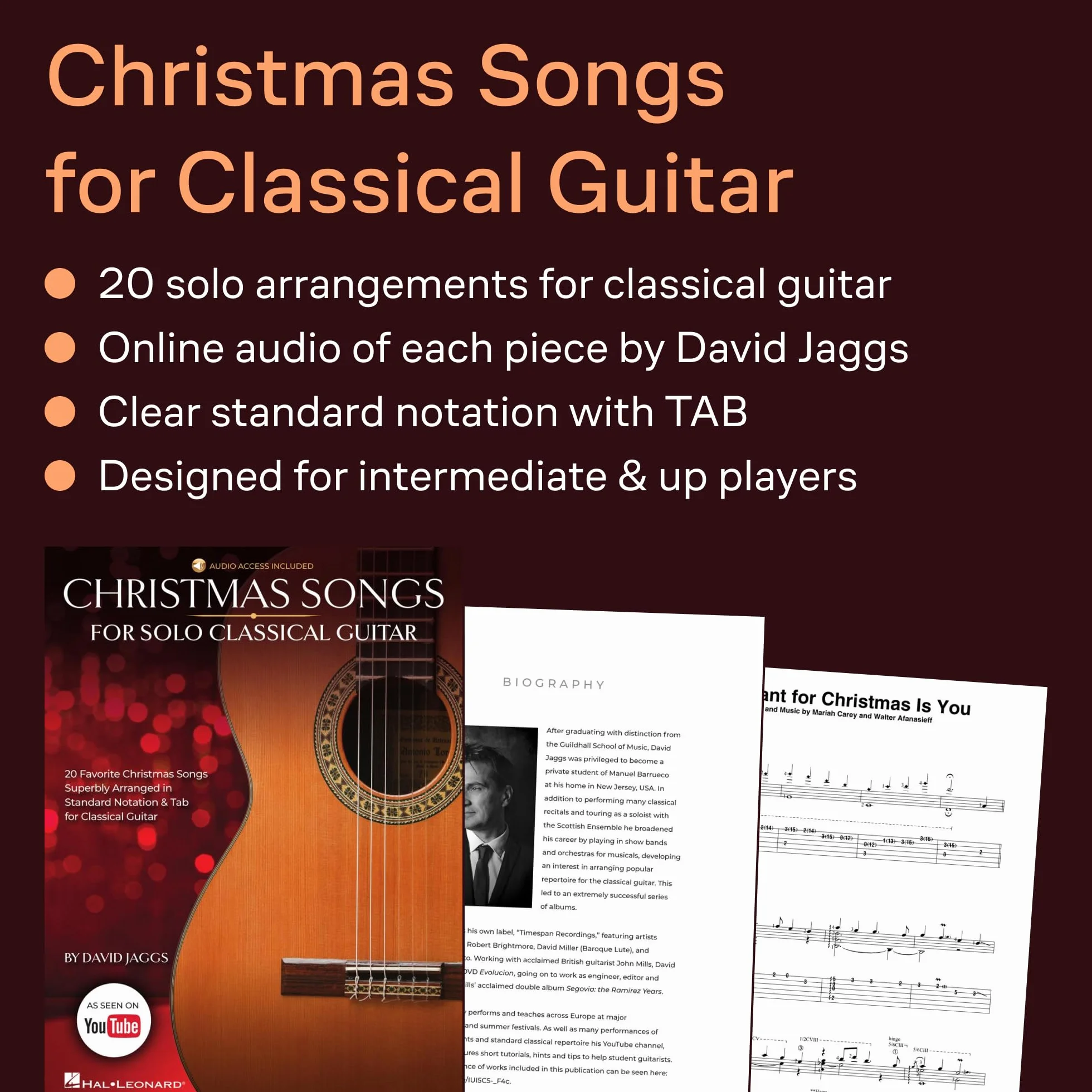 Christmas Songs for Solo Classical Guitar Book/Online Audio