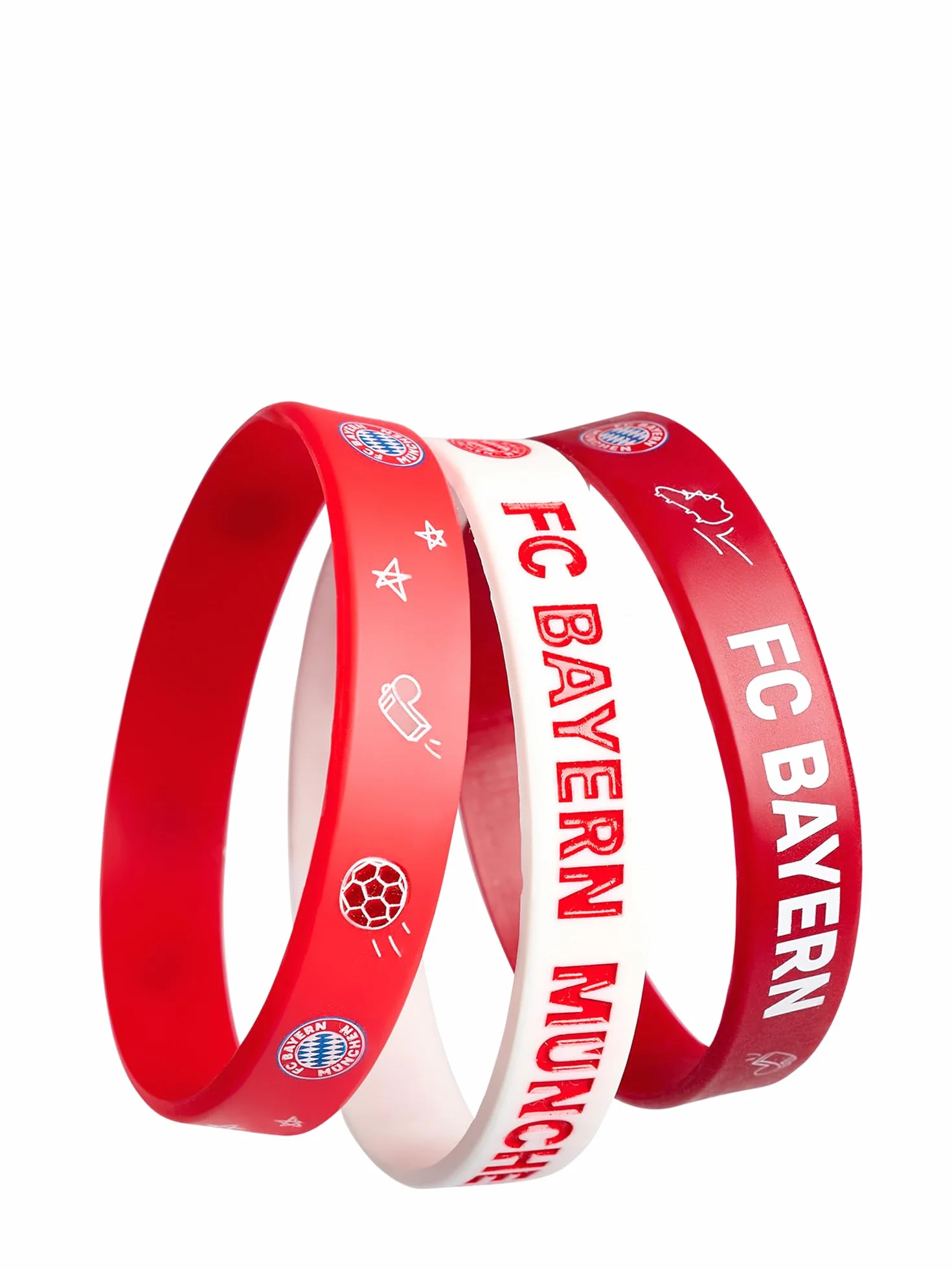 FC Bayern München Bransoletka dziecięca zestaw 3 sztuk silikon czerwony biały