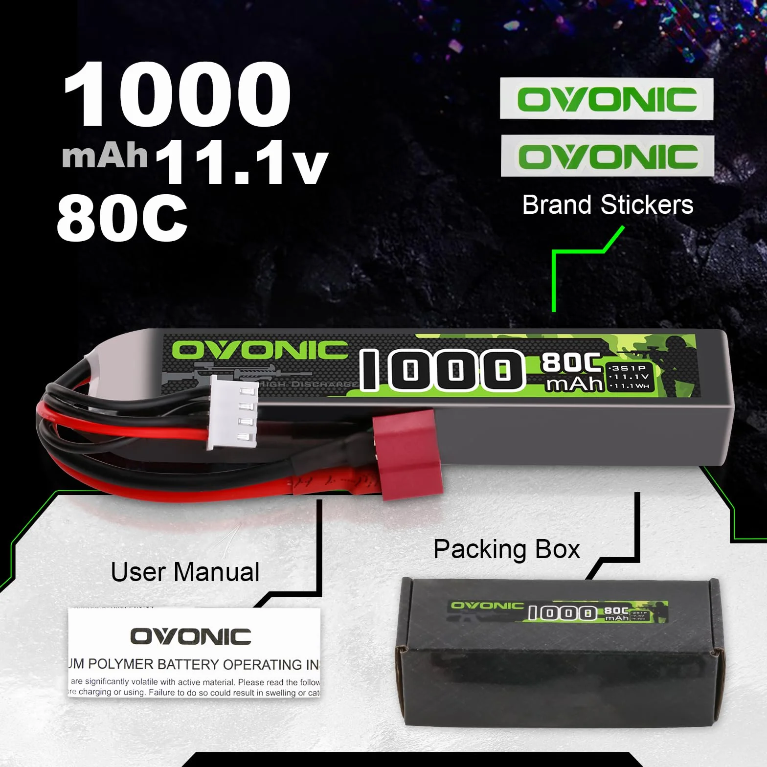 OVONIC 3S Lipo 11,1 V 80C 1000 mAh Airsoft Lipo akumulator z Deans T do pistoletów Airsoft (2 szt.)
