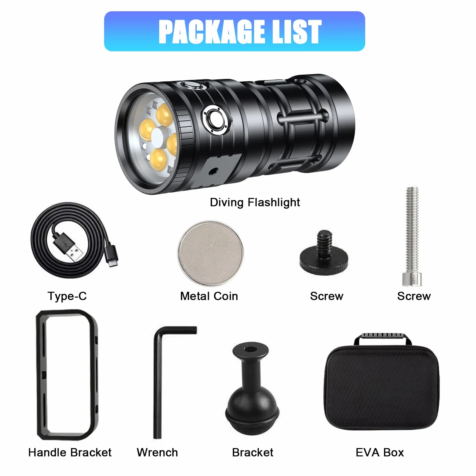Dive Light do fotografii podwodnej 3300 lumenów 100 m wodoodporna lampa wideo z lampą do nurkowania typu C